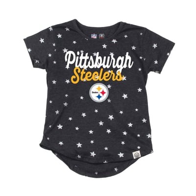  Pittsburgh Steelers Wes & Willy Girls Youth Shimmer Star T-Shirt - Black