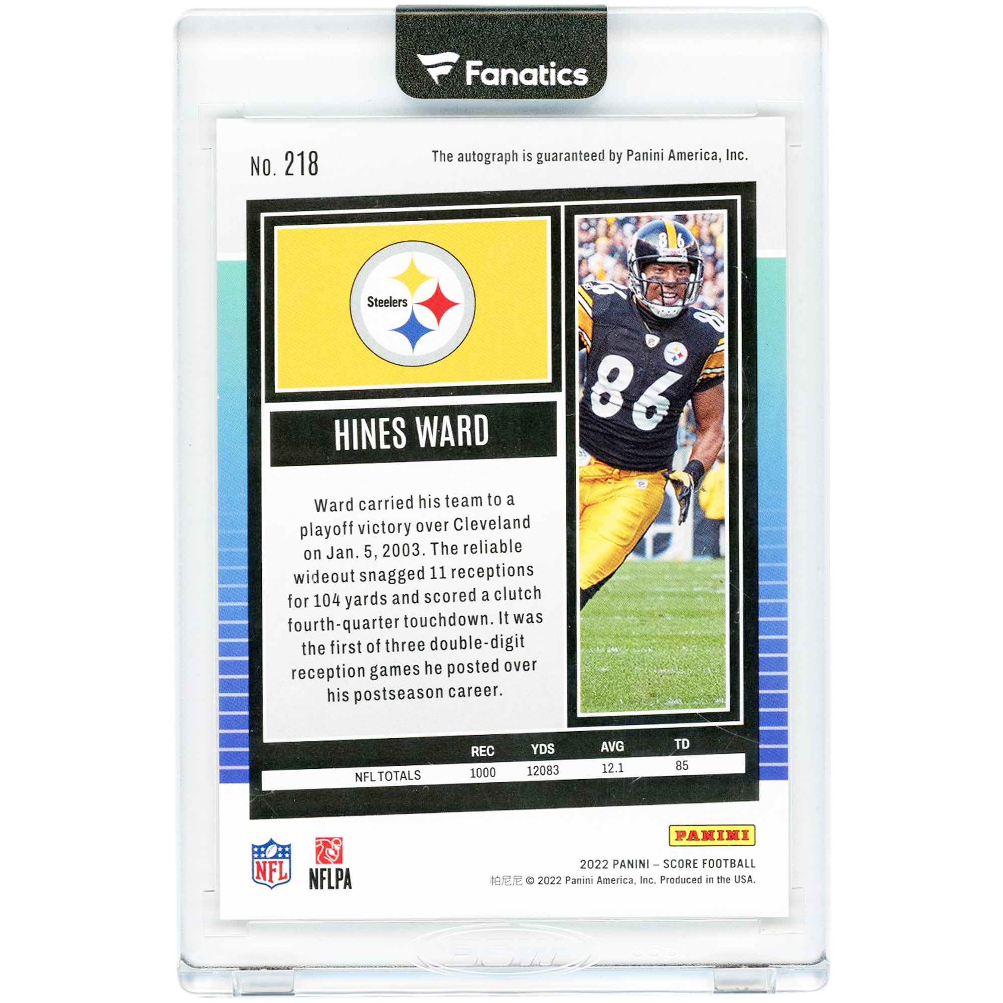 Hines Ward Pittsburgh Steelers Autographed 2022 Panini Score Gold Zone #218 #48/50 Card