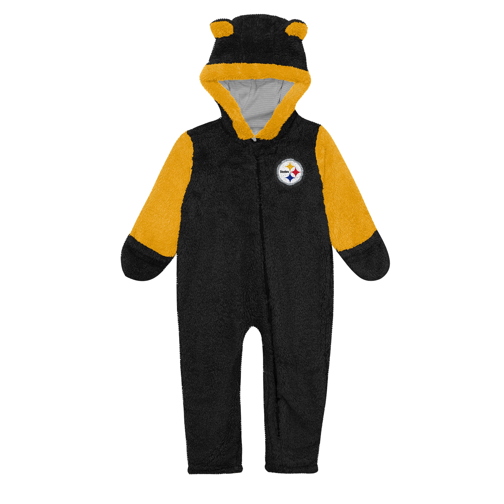 Infant Outerstuff Black Pittsburgh Steelers Stay Napping Fleece Full-Zip Hooded Sleeper