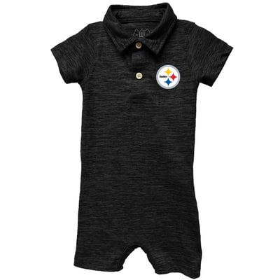 Pittsburgh Steelers Wes & Willy Infant Short Leg Cloudy Yarn Polo Romper - Black