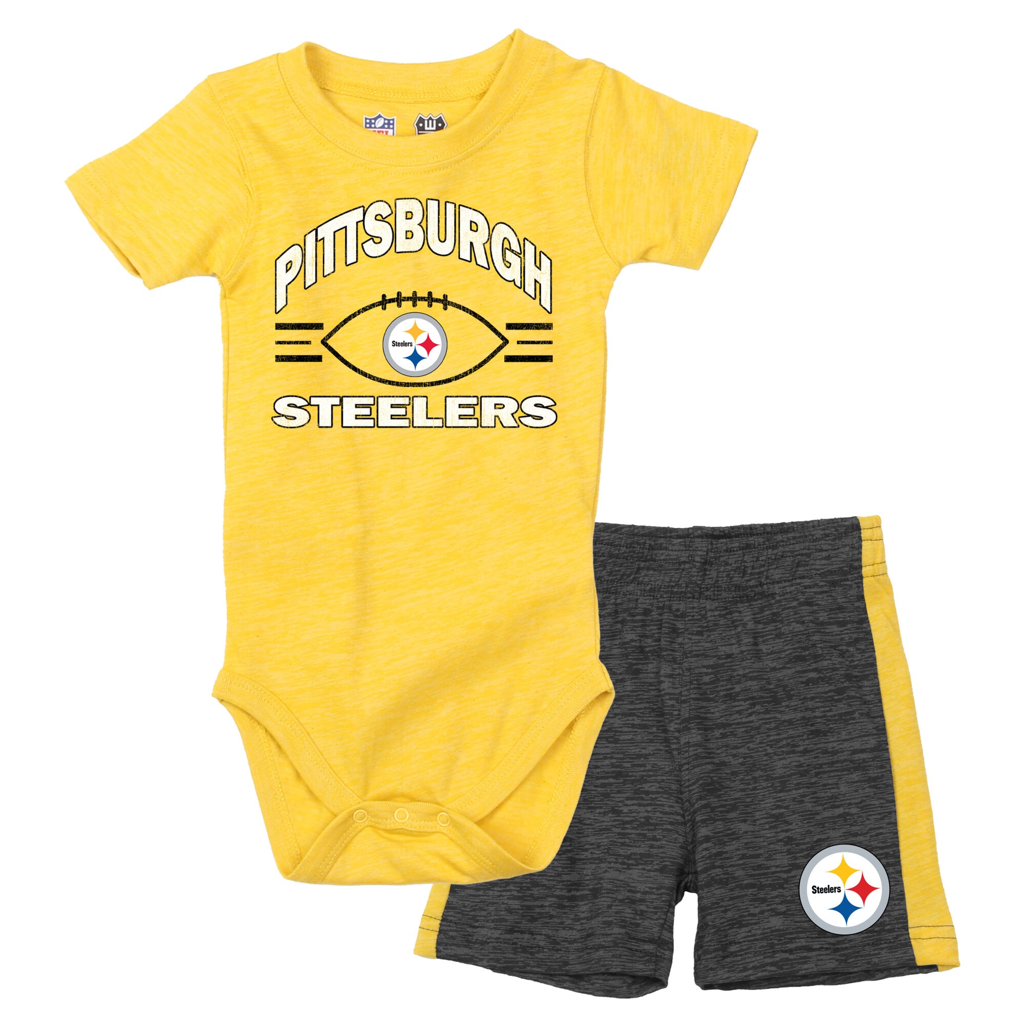 Ensemble body et short pour bébé Wes & Willy or/noir Pittsburgh Steelers Cloudy Yard Hopper