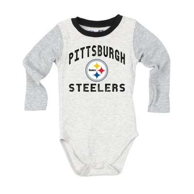  Pittsburgh Steelers Wes & Willy Infant Jie Jie Hopper Long Sleeve Bodysuit & Pants Set - Heather Gray
