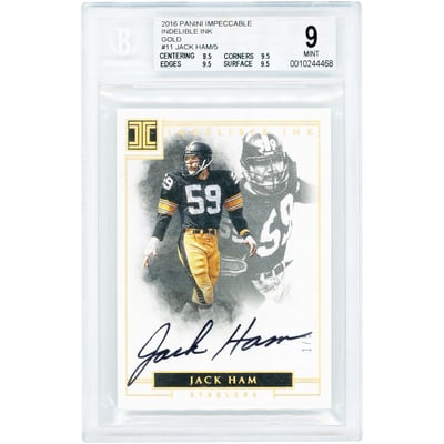 Jack Ham Pittsburgh Steelers Autographed 2016 Panini Impeccable Indelible Ink Gold #11 #1/5 BGS Authenticated 9/10 Card