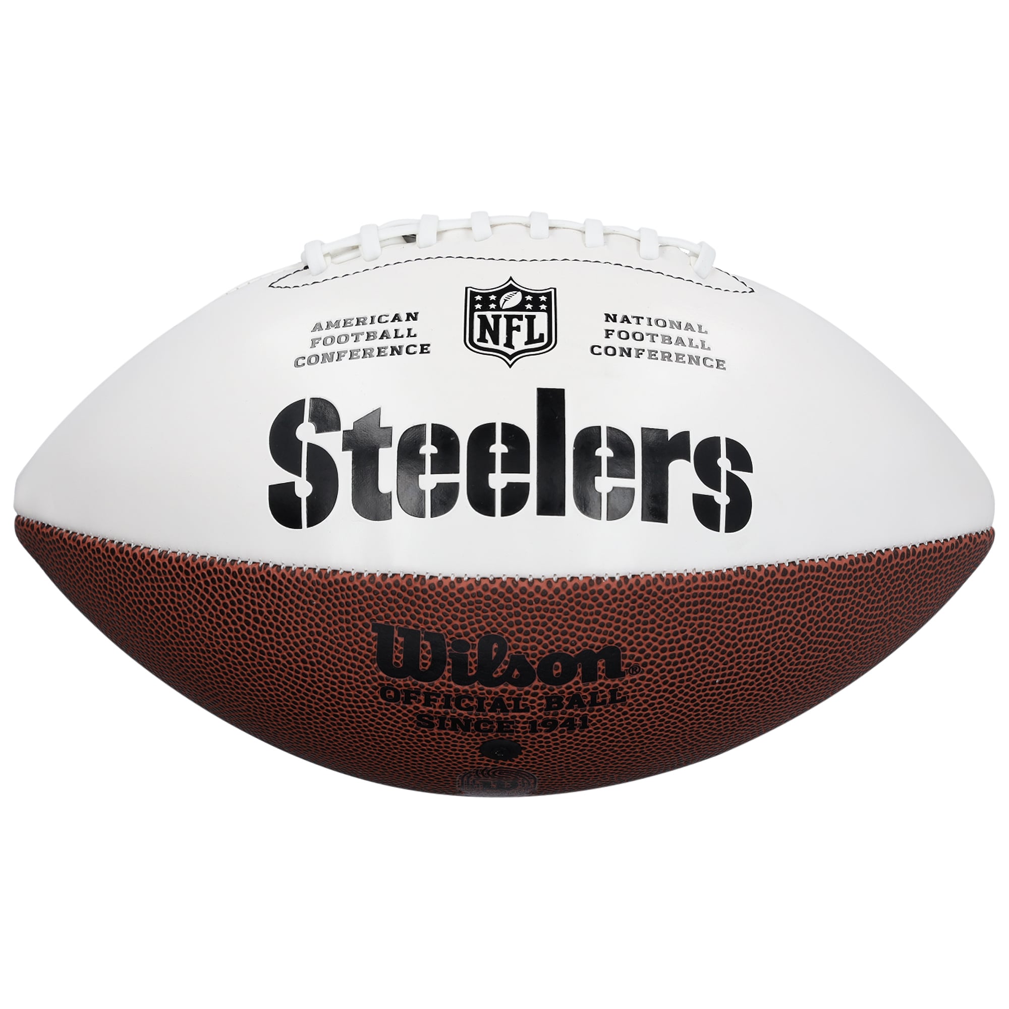 Ballon de football américain Wilson White Panel autographié par Jack Ham des Steelers de Pittsburgh avec inscription « HOF 88 »