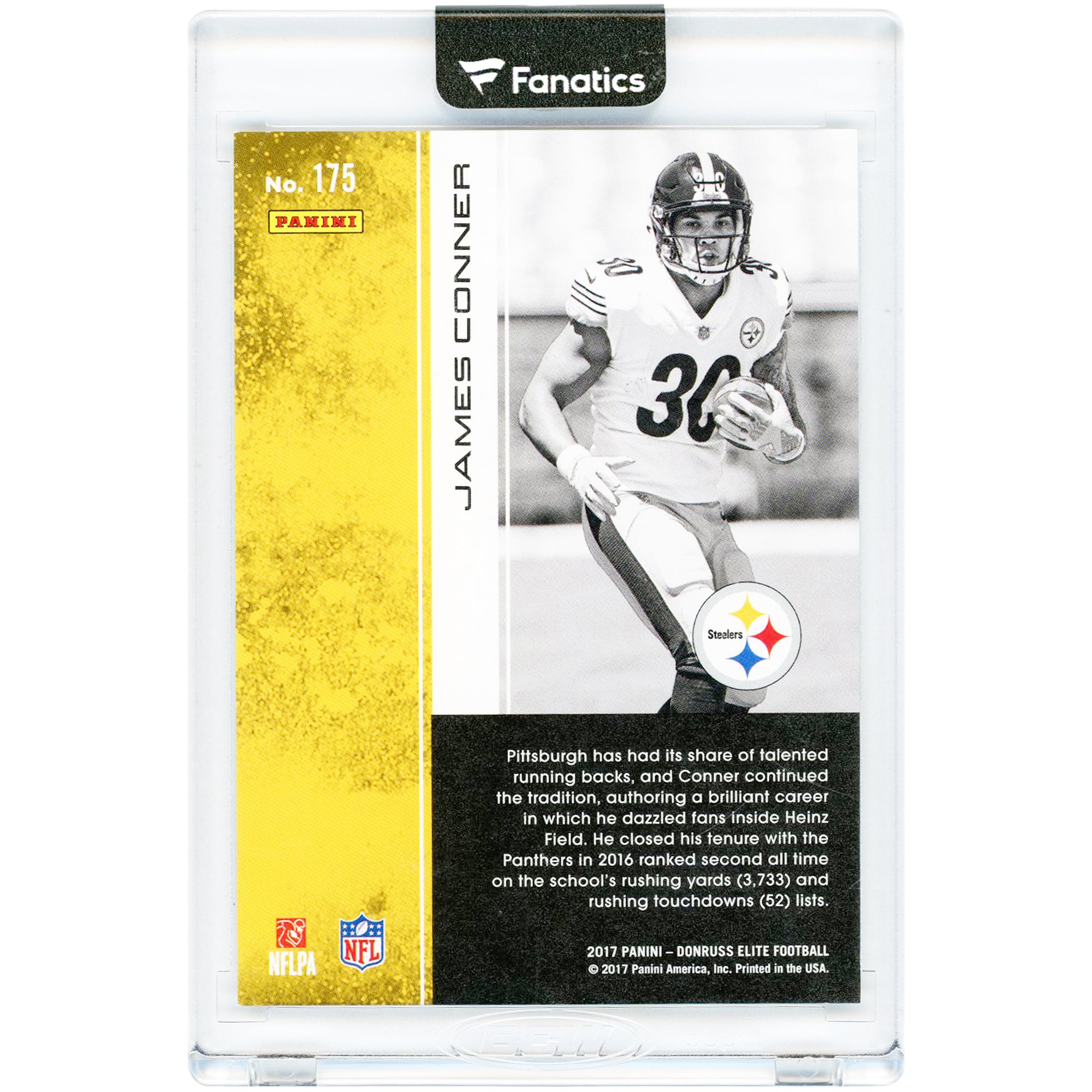 Carte de recrue James Conner Pittsburgh Steelers 2017 Panini Donruss Elite Gold n° 175 n° 1/1
