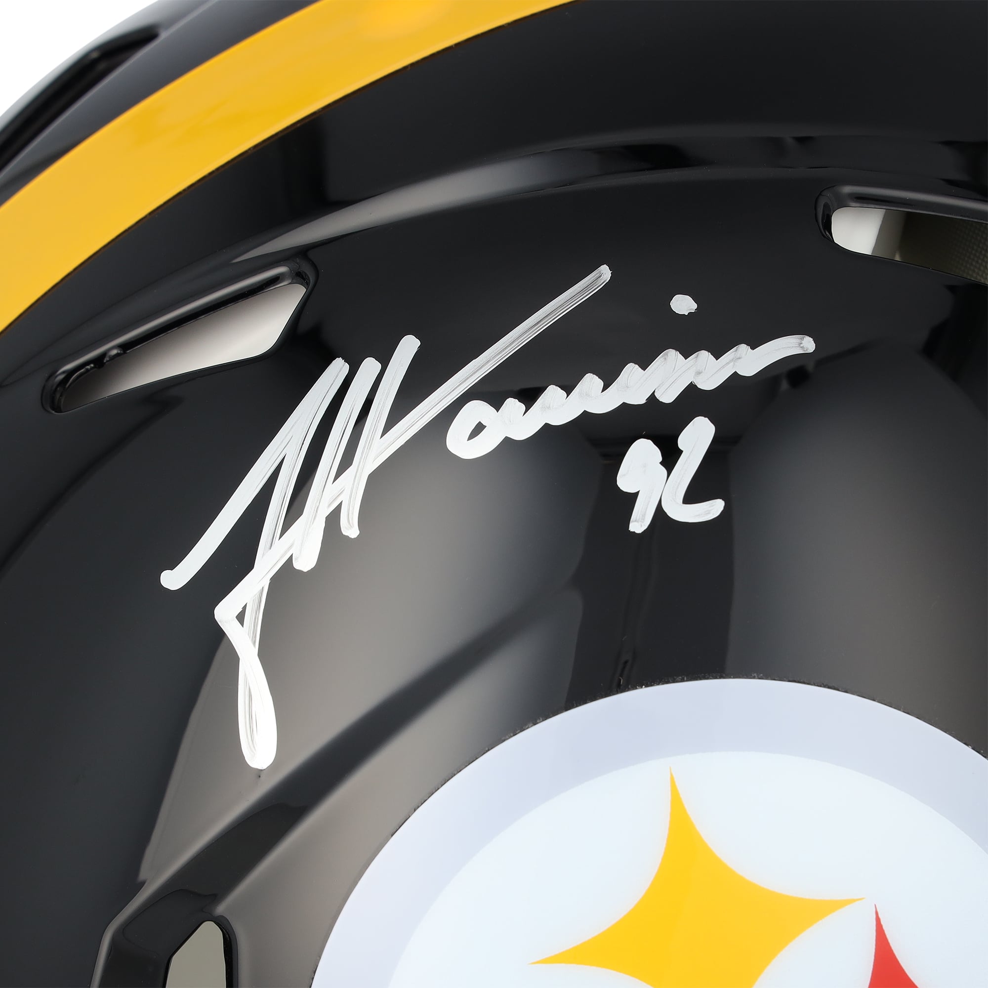 Casque Riddell Speed ​​Authentic autographié par James Harrison des Steelers de Pittsburgh avec inscription « 2008 DPOY »