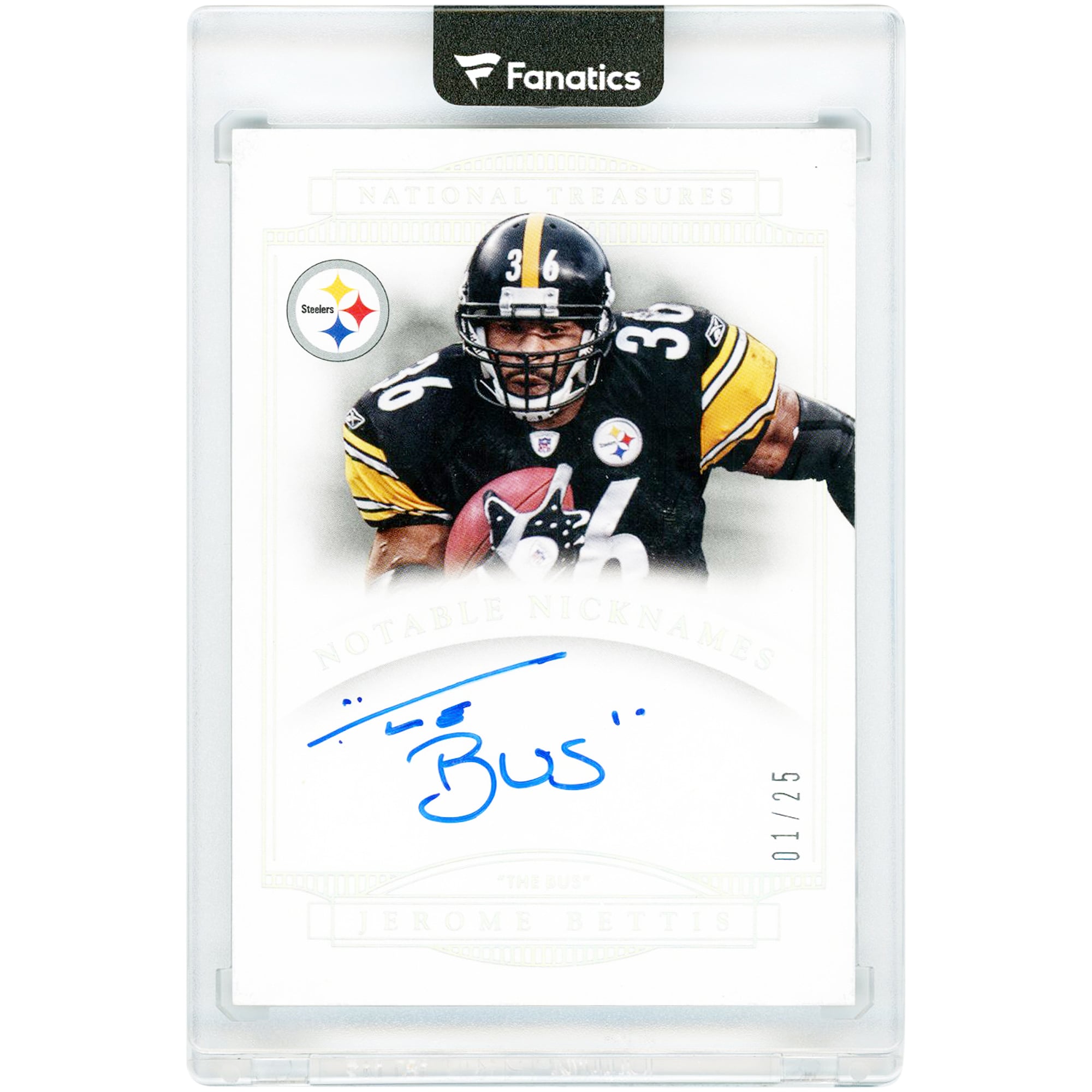 Jerome Bettis Pittsburgh Steelers Autographed 2014 Panini National Treasures Notable Nicknames #NN-JB #1/25 Card with "The Bus" Inscription