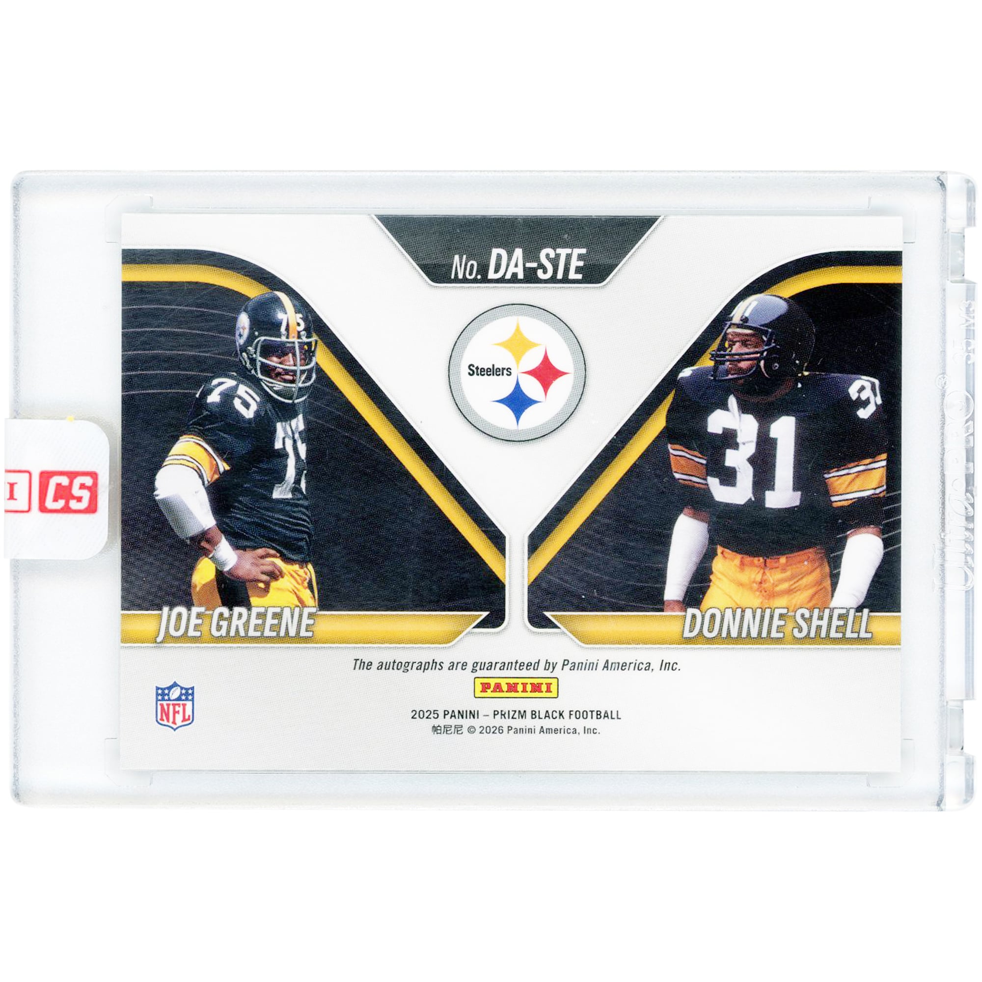 Joe Greene & Donnie Shell Pittsburgh Steelers Autographed 2025 Panini Prizm Black Dual #DA-STE Card