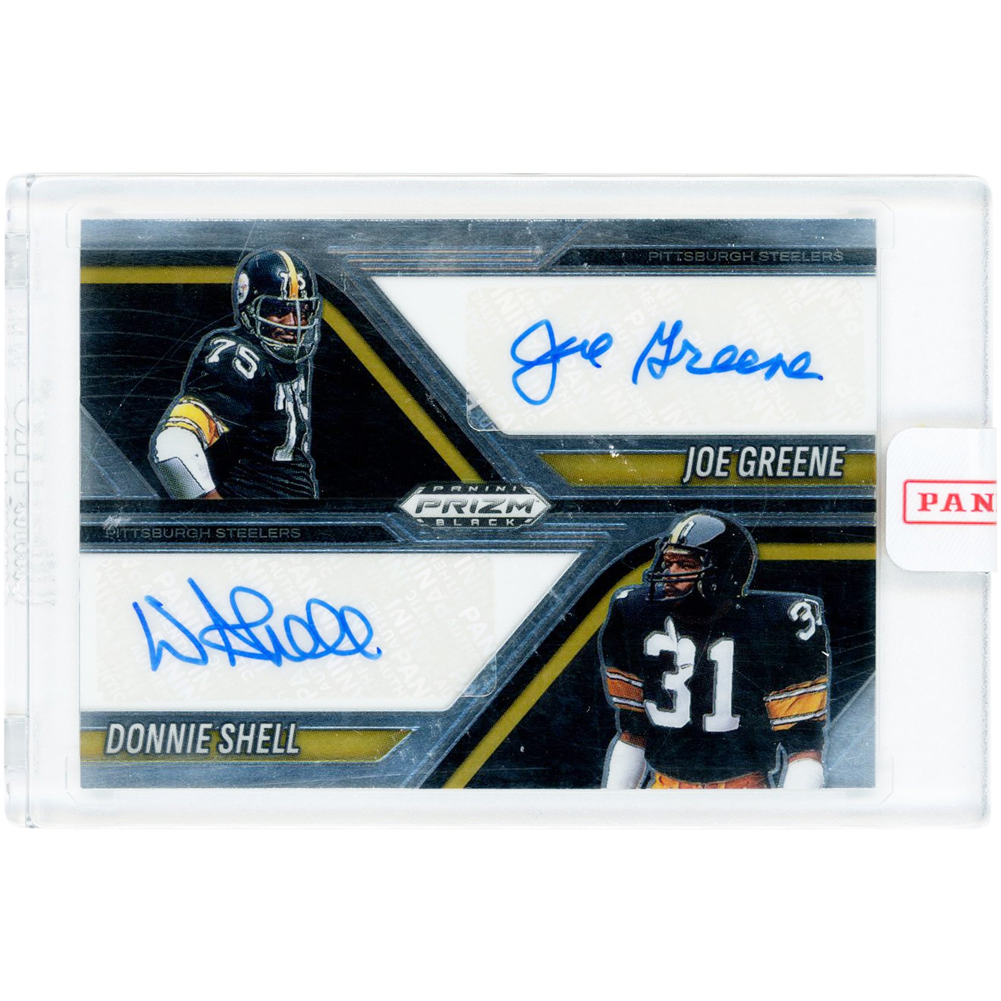 Joe Greene & Donnie Shell Pittsburgh Steelers Autographed 2025 Panini Prizm Black Dual #DA-STE Card