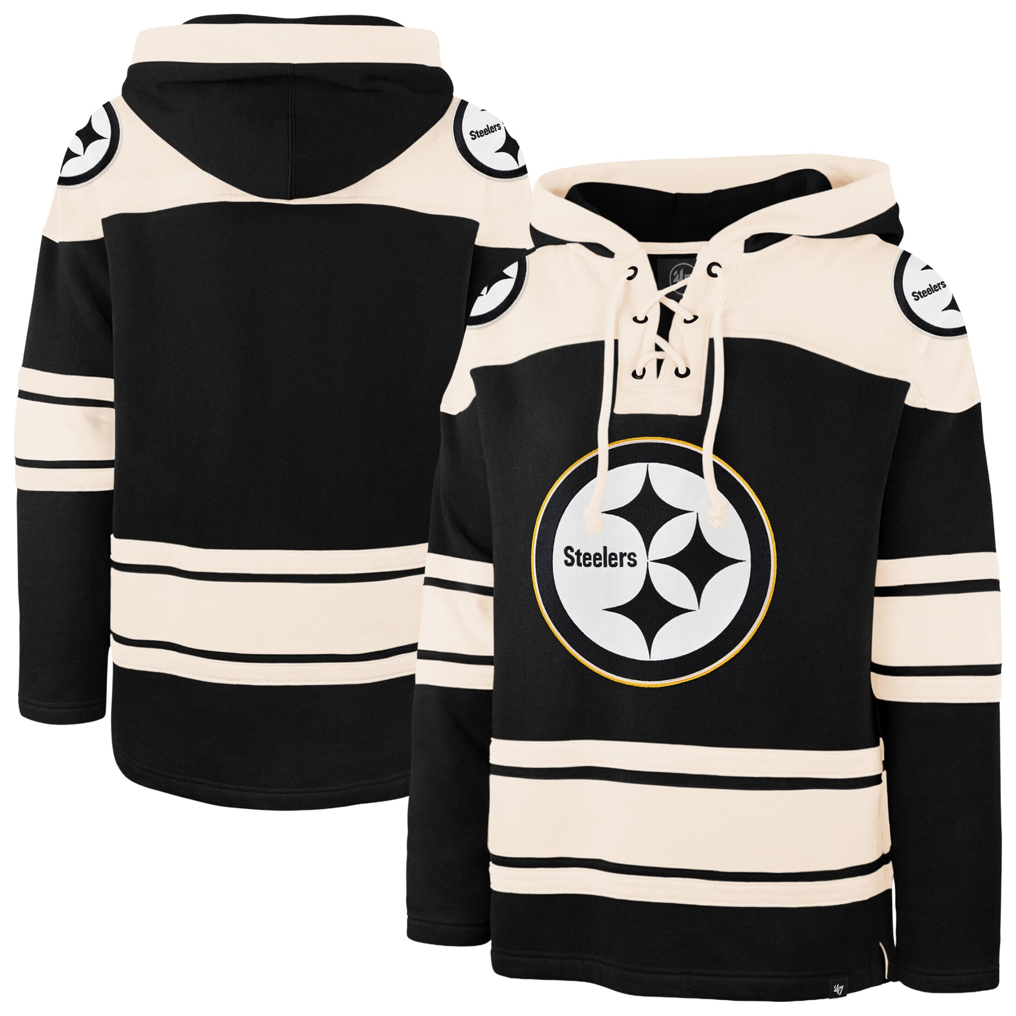 Sweat à capuche lacets Superior Lacer noir Pittsburgh Steelers '47 pour homme