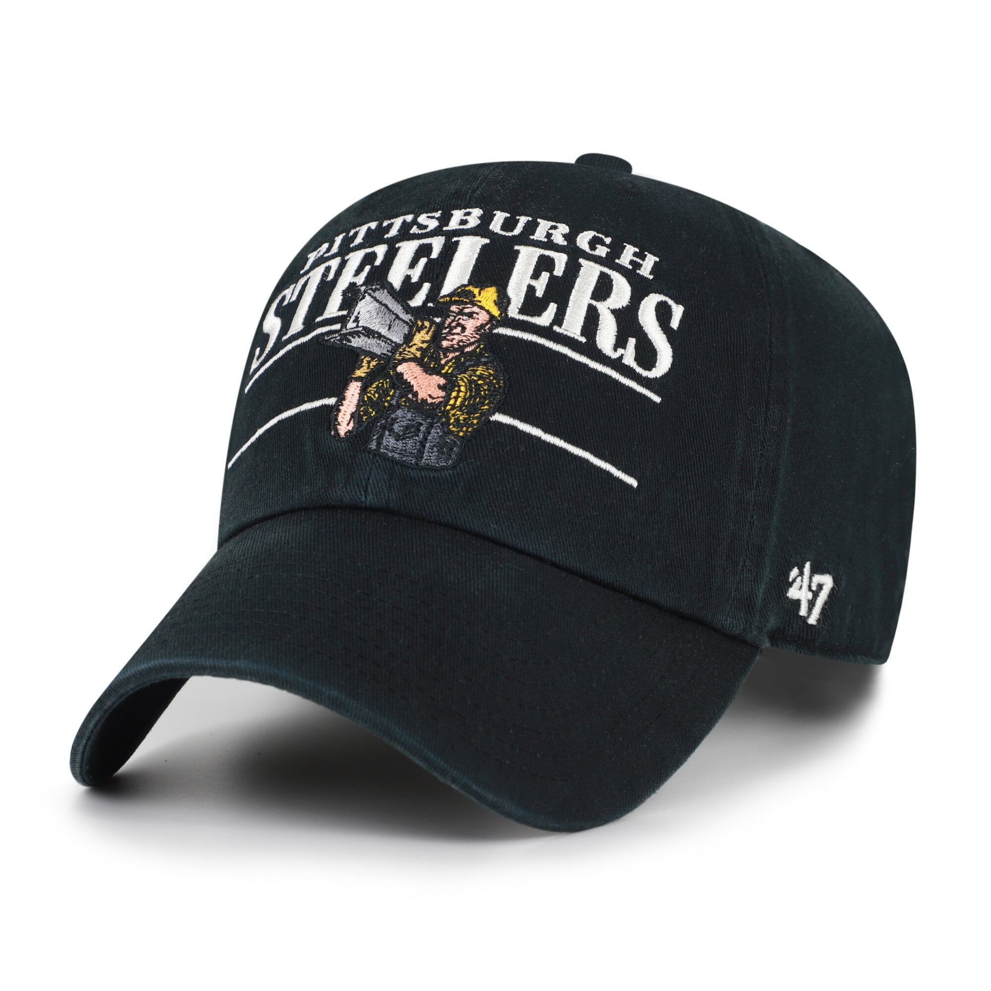 Men's '47 Black Pittsburgh Steelers Throwback Graphic Clean Up Adjustable Hat