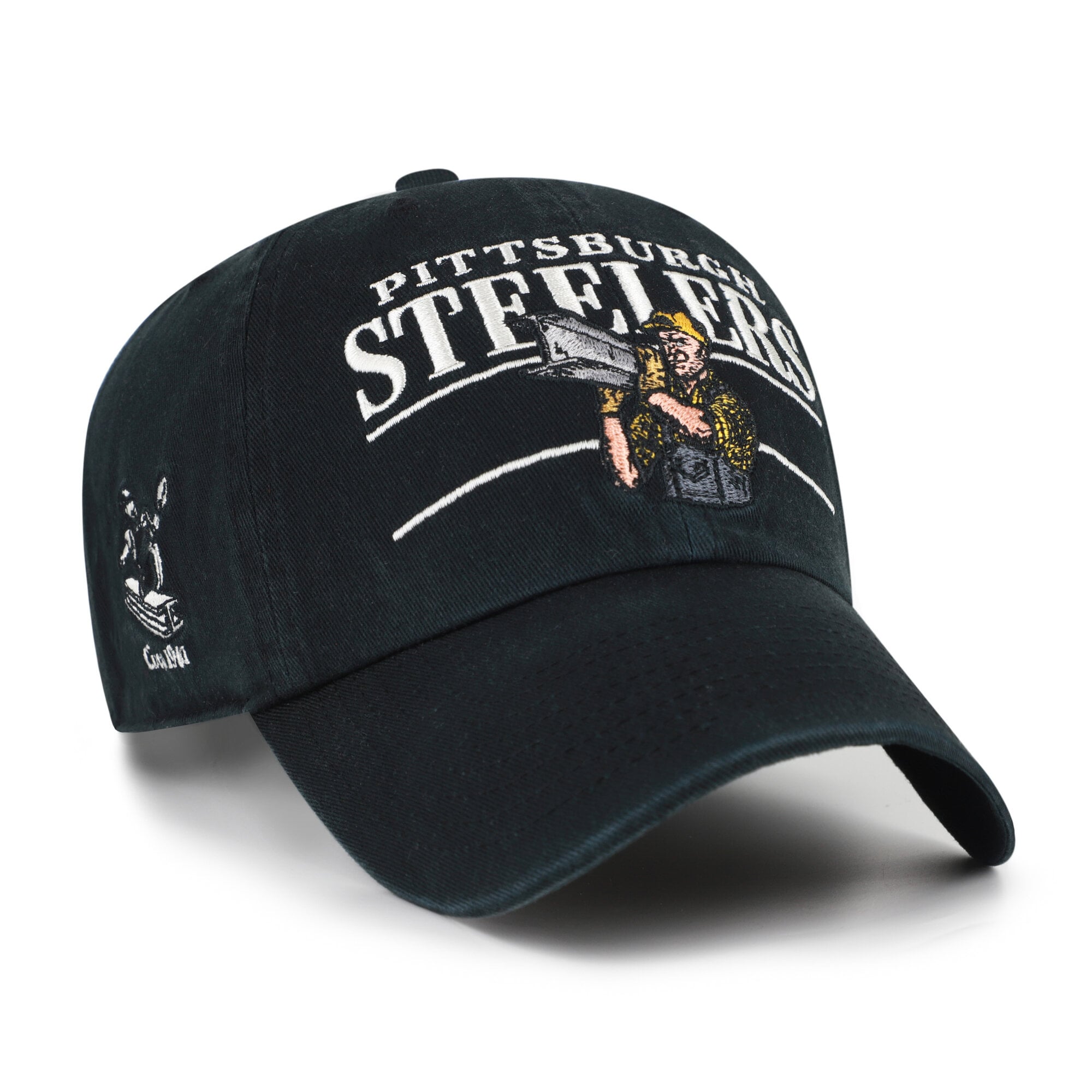 Men's '47 Black Pittsburgh Steelers Throwback Graphic Clean Up Adjustable Hat