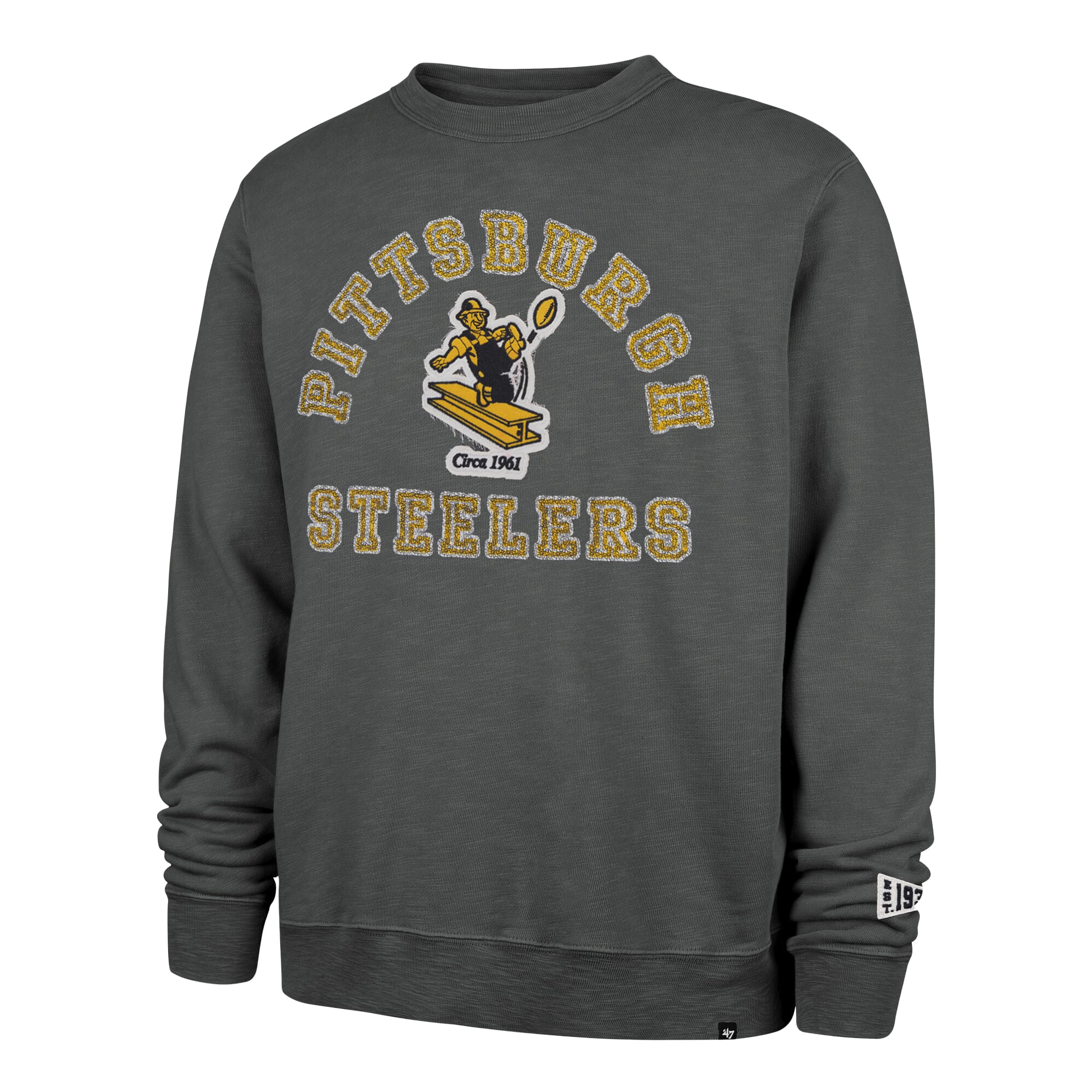 Men's '47 Charcoal Pittsburgh Steelers Calderwood Well Worn French Terry Sweatshirt