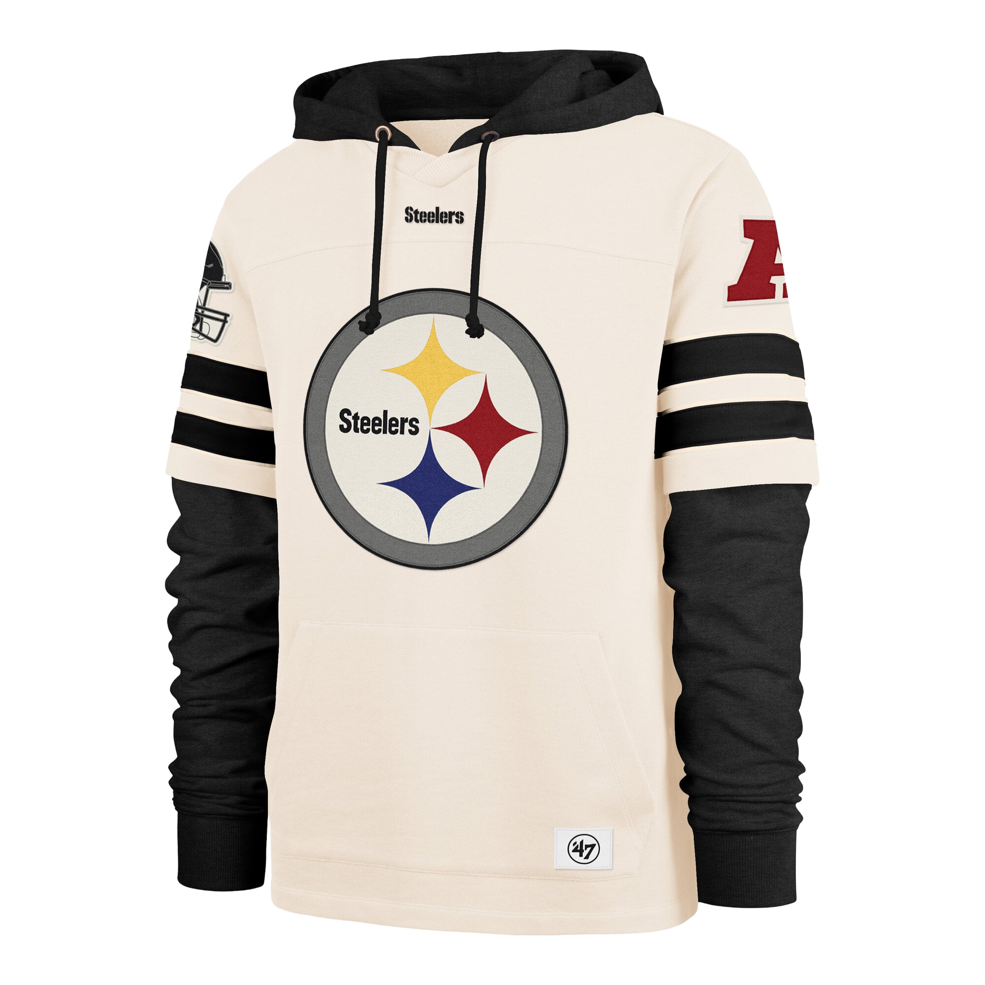 Men's '47  Cream Pittsburgh Steelers Split Zone Cornerback Duo Lacer Hoodie