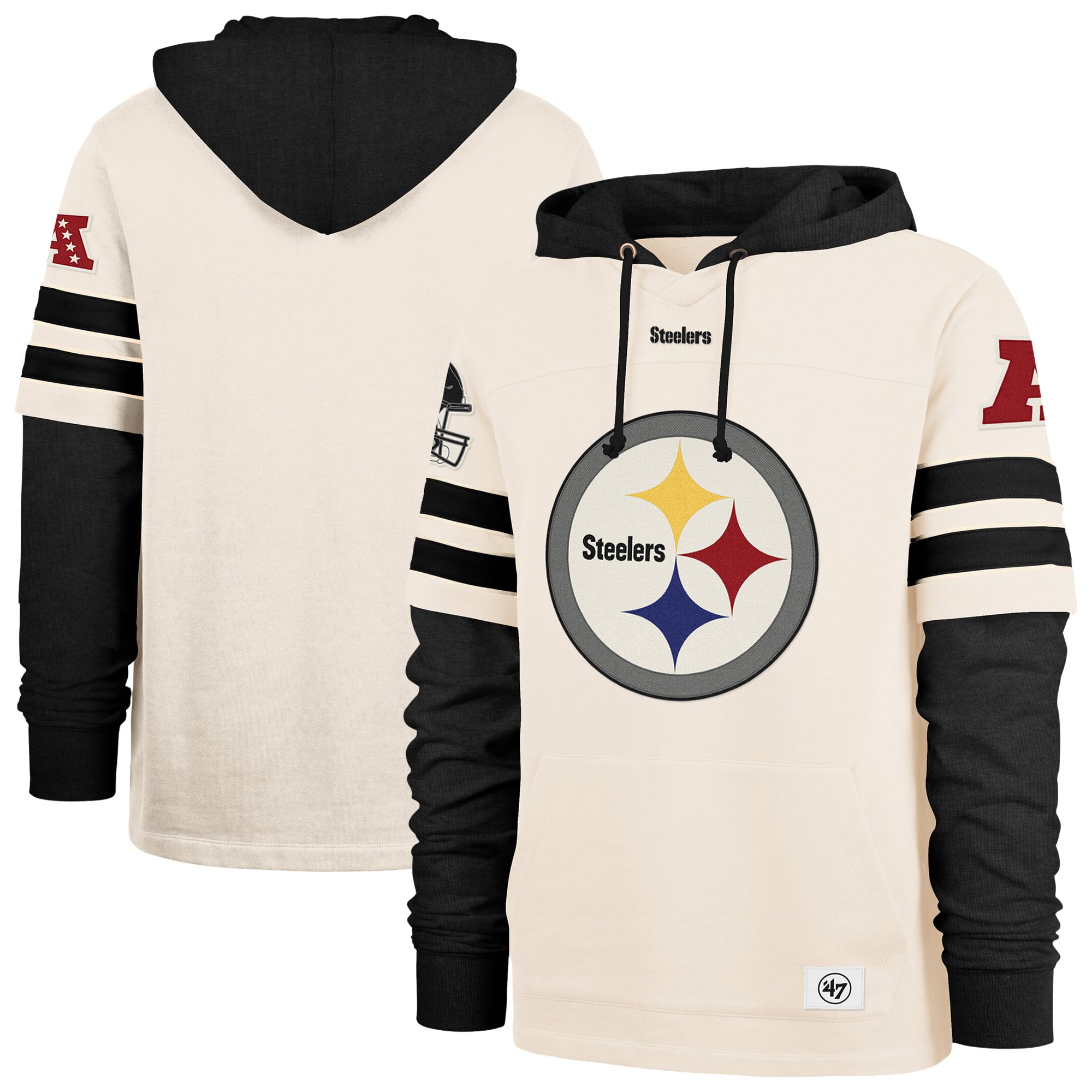 Men's '47  Cream Pittsburgh Steelers Split Zone Cornerback Duo Lacer Hoodie