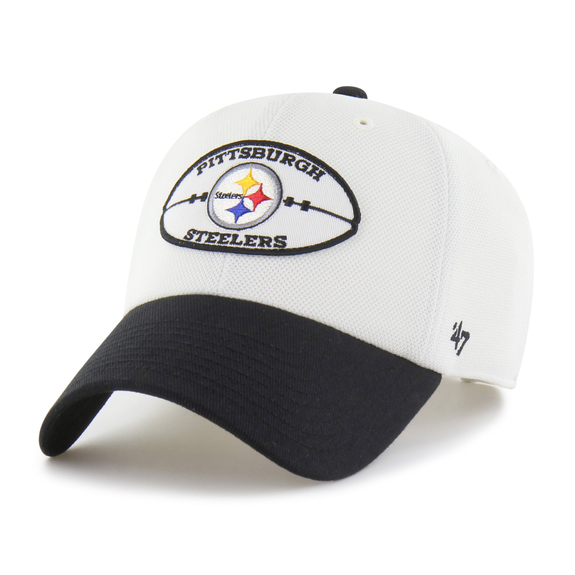 Men's '47 White/Black Pittsburgh Steelers Pique Patch Clean Up Adjustable Hat