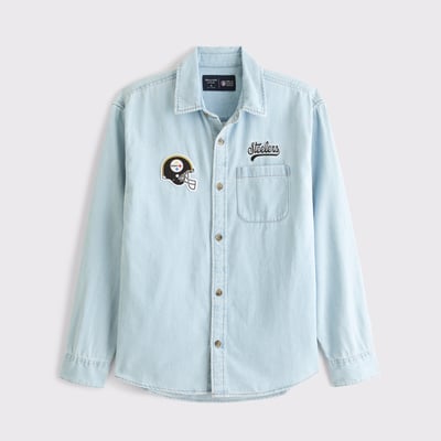 Pittsburgh Steelers Abercrombie & Fitch Denim Long Sleeve Button-Up Shirt - Light Blue