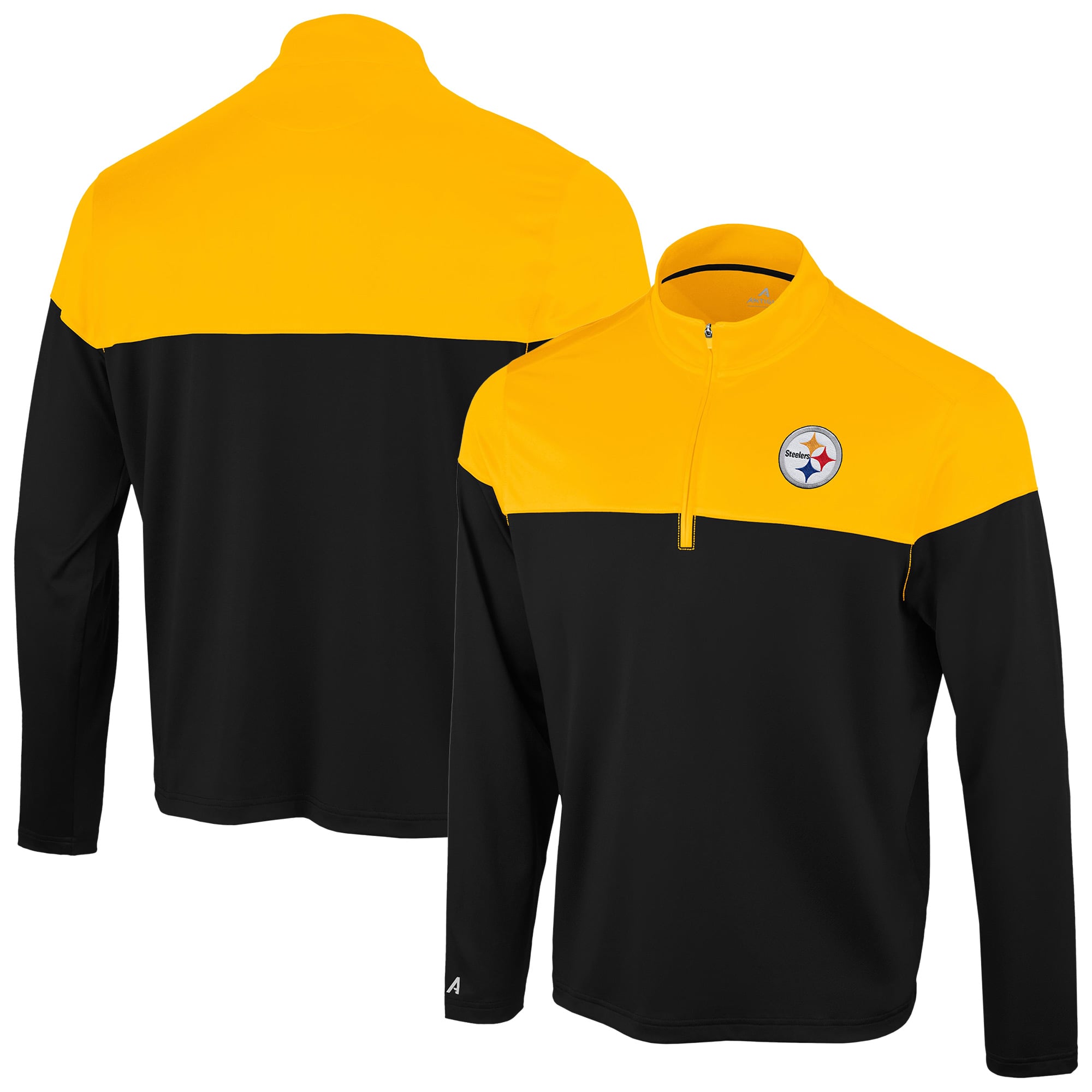 Pull à col zippé Antigua noir et or Pittsburgh Steelers pour homme