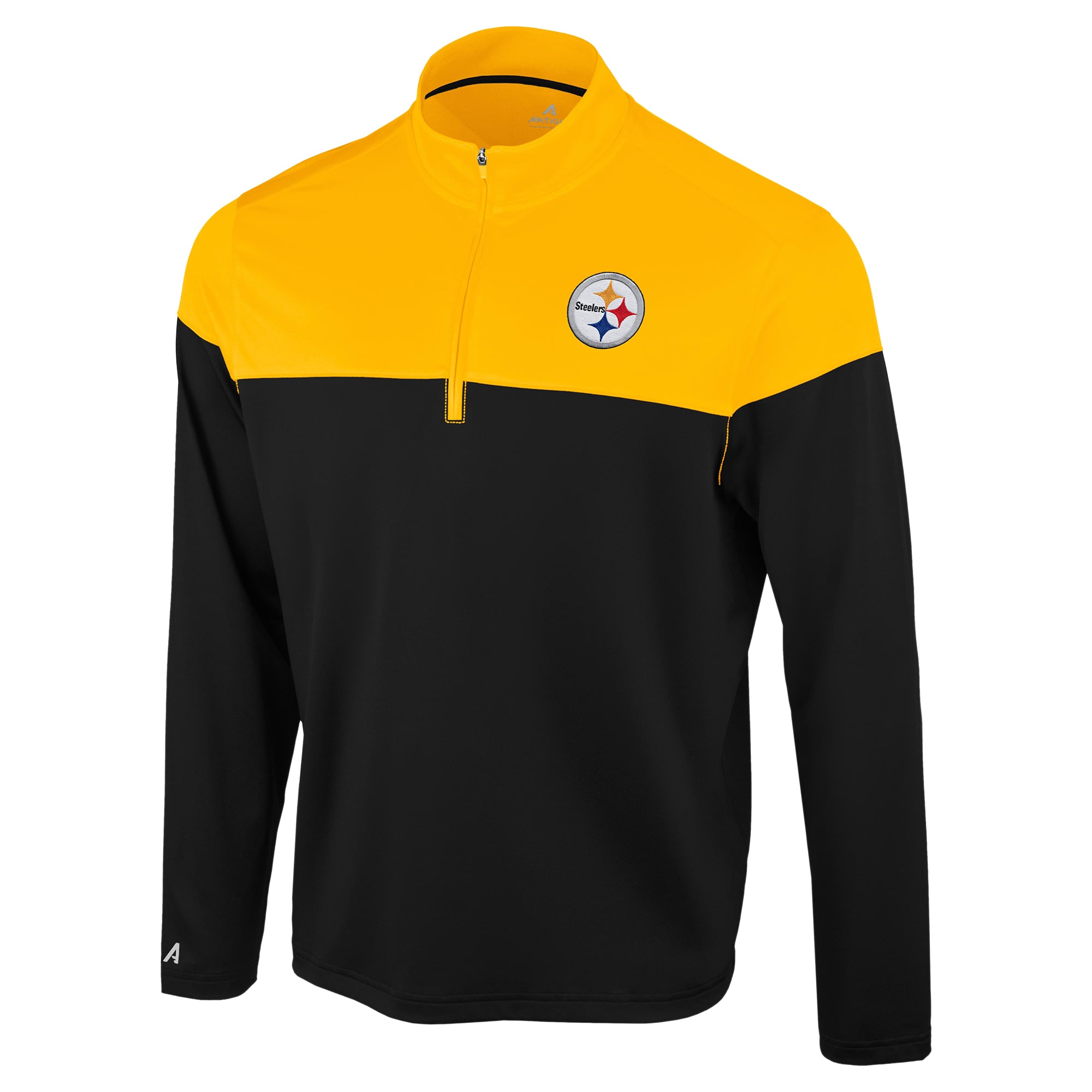 Pull à col zippé Antigua noir et or Pittsburgh Steelers pour homme
