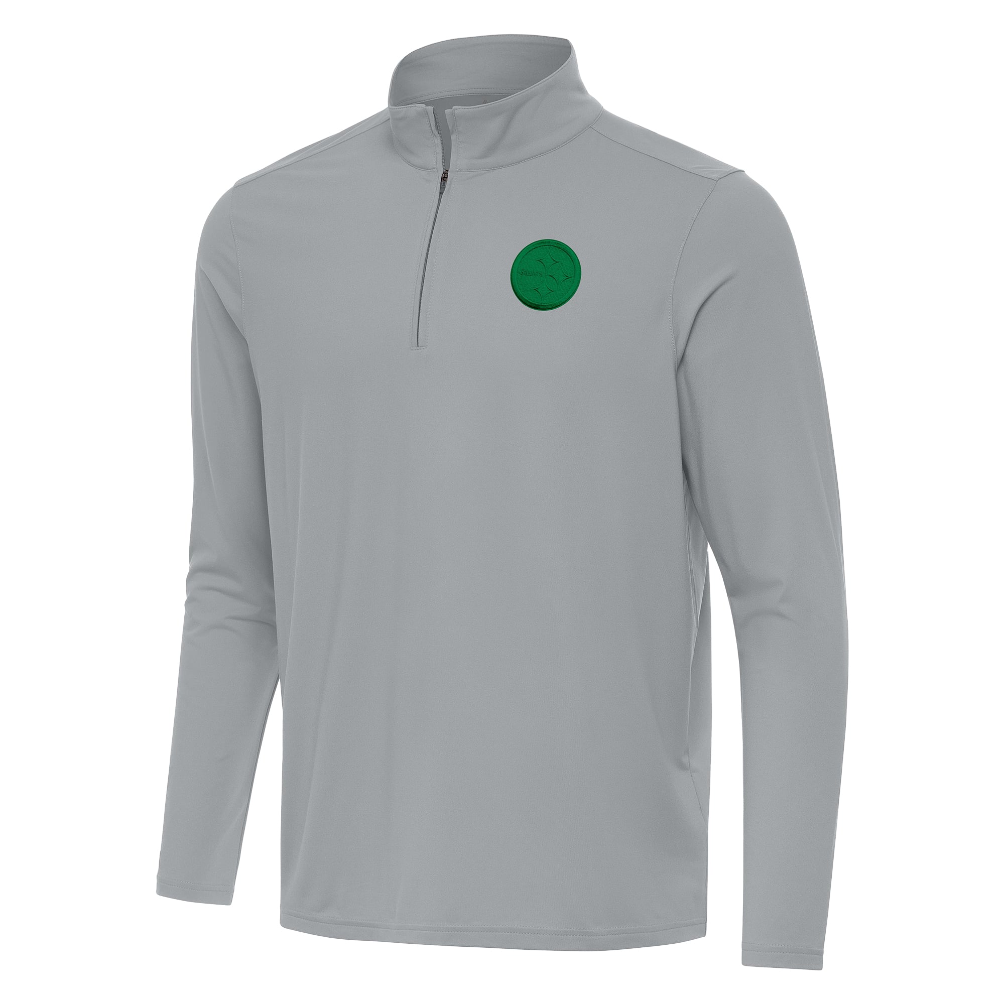 Pull-over à col zippé Antigua gris Pittsburgh Steelers pour homme, spécial Saint-Patrick