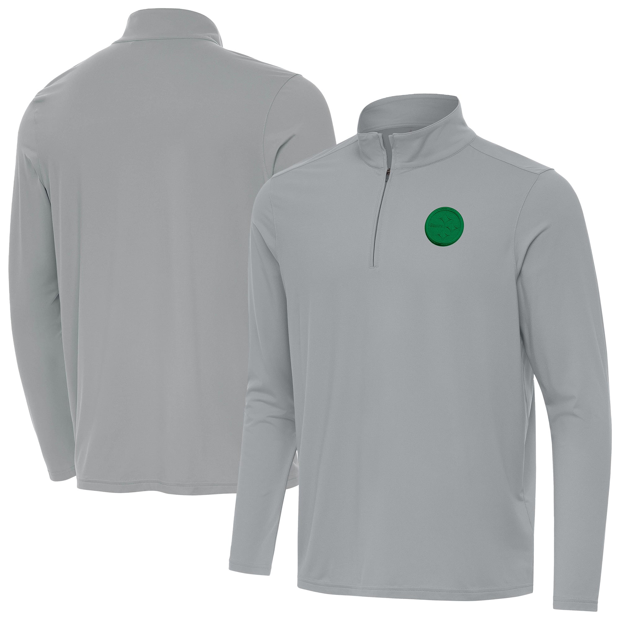 Pull-over à col zippé Antigua gris Pittsburgh Steelers pour homme, spécial Saint-Patrick