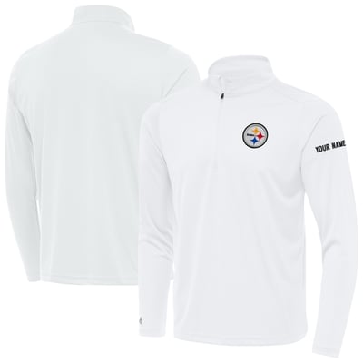 Pittsburgh Steelers Antigua  Personalized Tribute Quarter-Zip Pullover - White