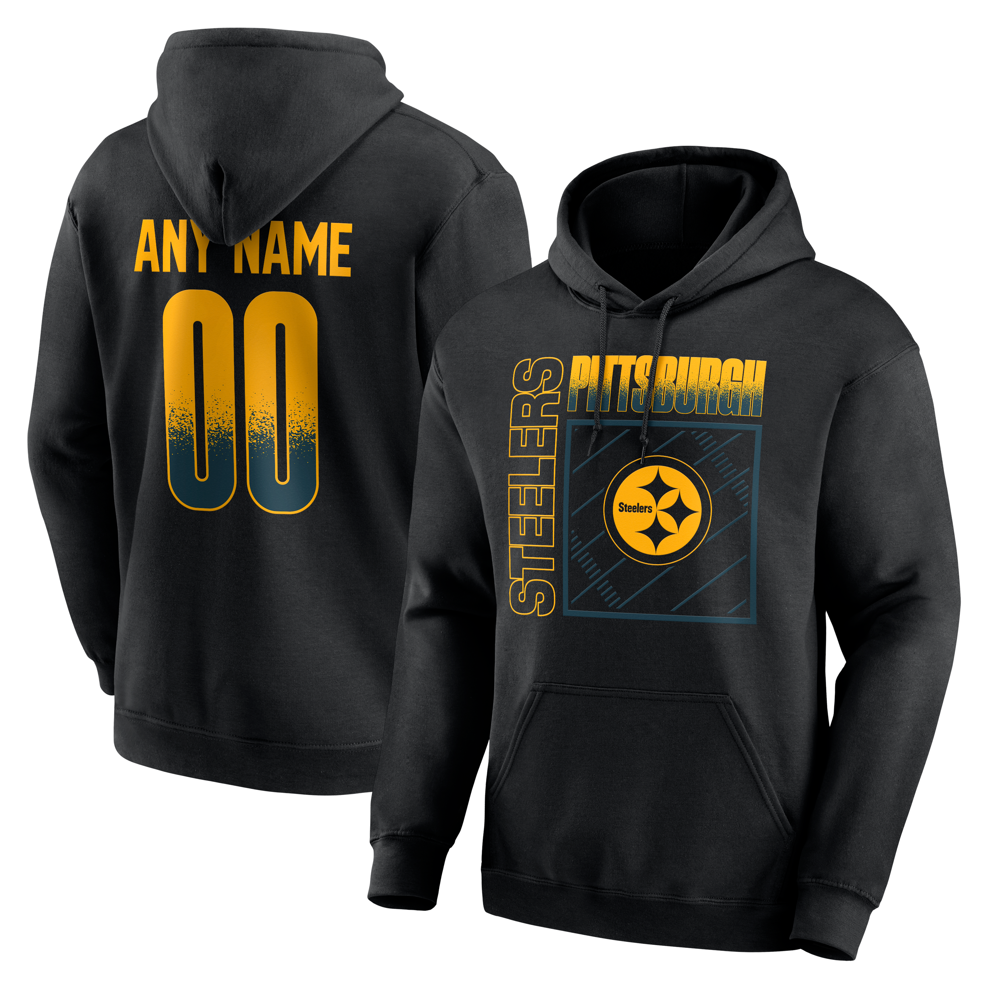 Men's Black Pittsburgh Steelers Home Field Pop Personalized Name & Number Hoodie