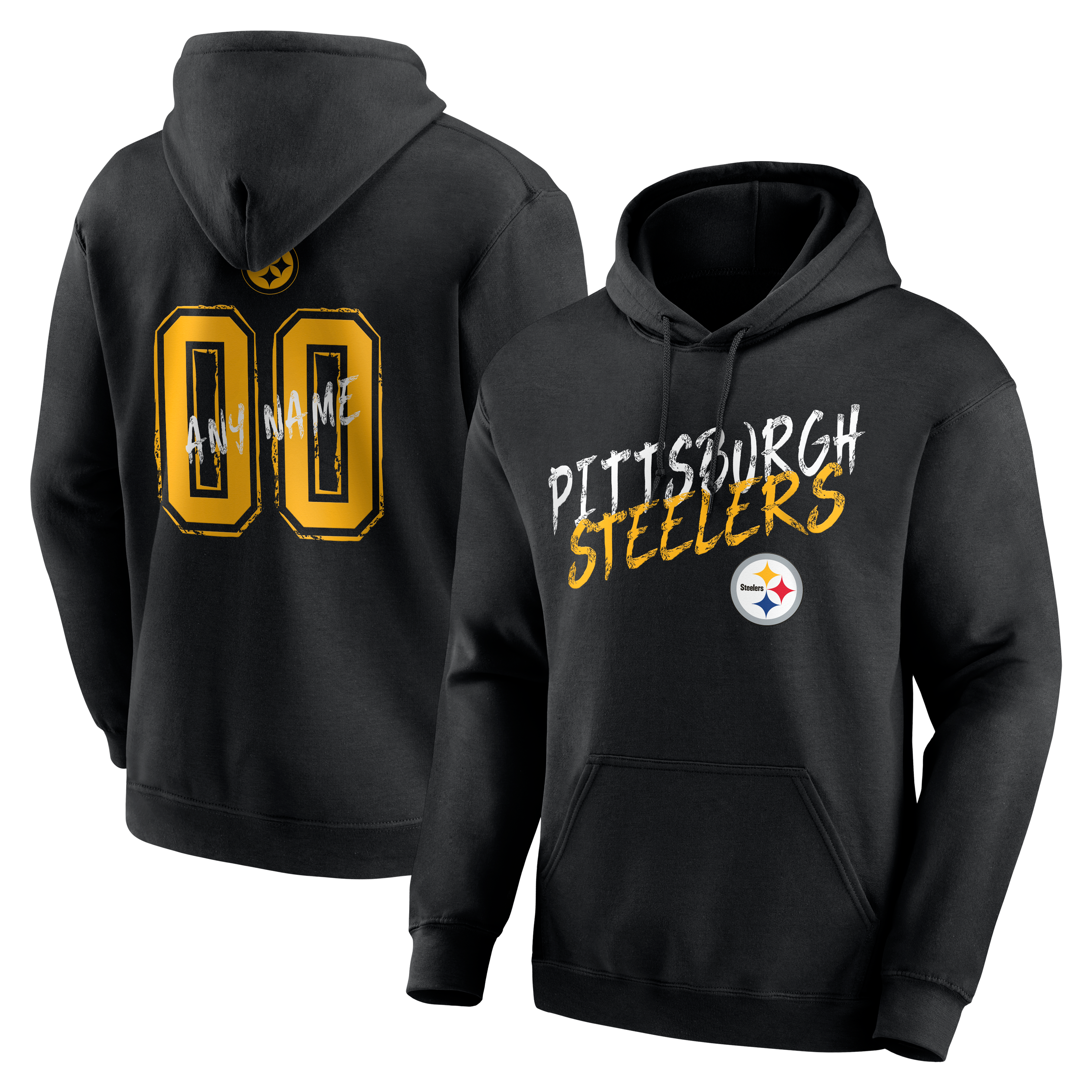 Men's Black Pittsburgh Steelers Hustle Personalized Name & Number Hoodie