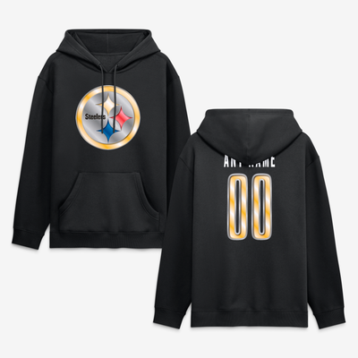 Pittsburgh Steelers  Metallic Mascot Personalized Name & Number Hoodie - Black