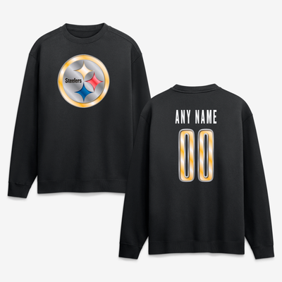 Pittsburgh Steelers  Metallic Mascot Personalized Name & Number Sweatshirt - Black