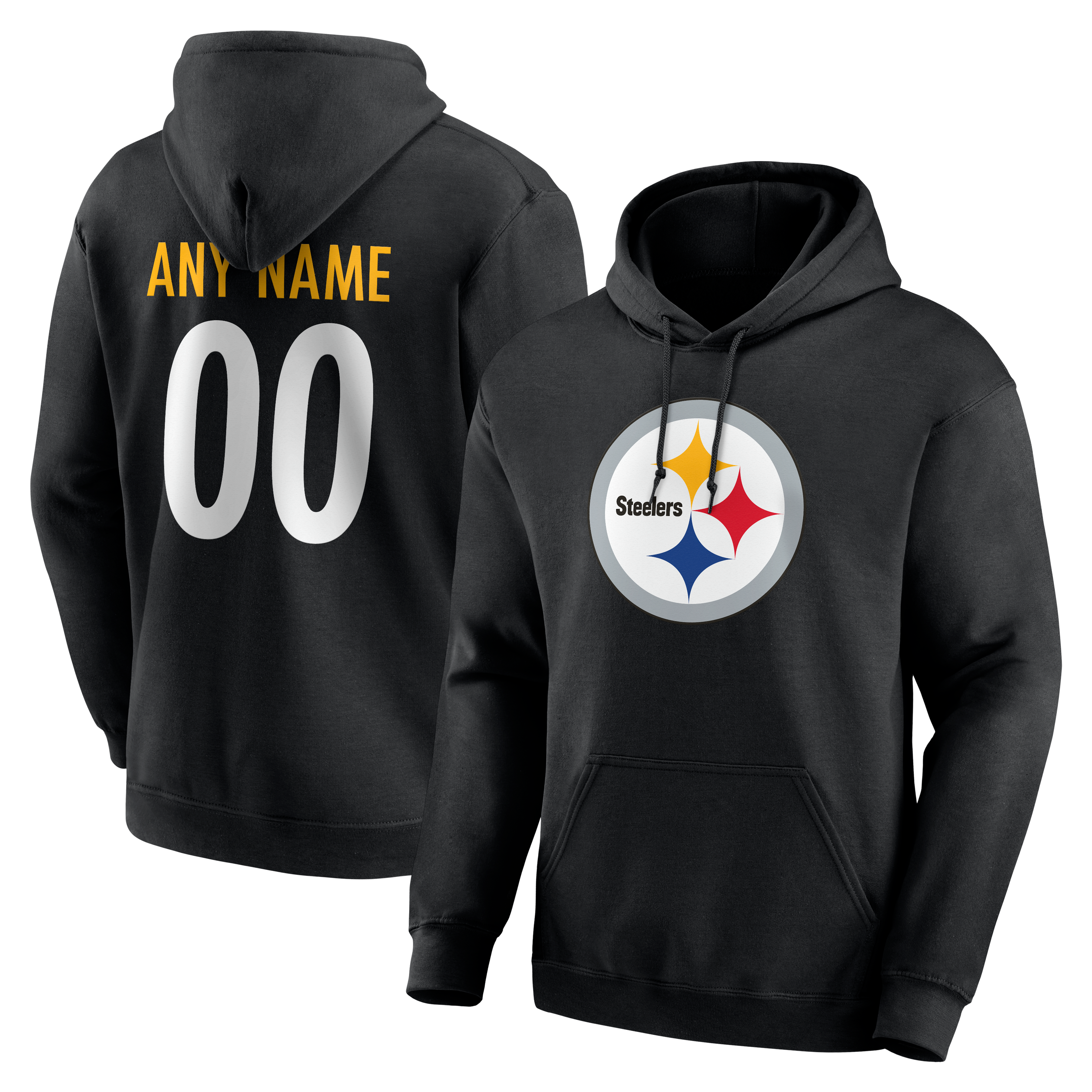 Men's Black Pittsburgh Steelers Team Authentic Personalized Name & Number Hoodie