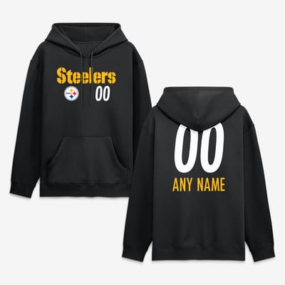 Pittsburgh Steelers  Touchdown Wordmark Personalized Name & Number Hoodie - Black