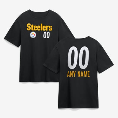 Pittsburgh Steelers  Touchdown Wordmark Personalized Name & Number T-Shirt - Black