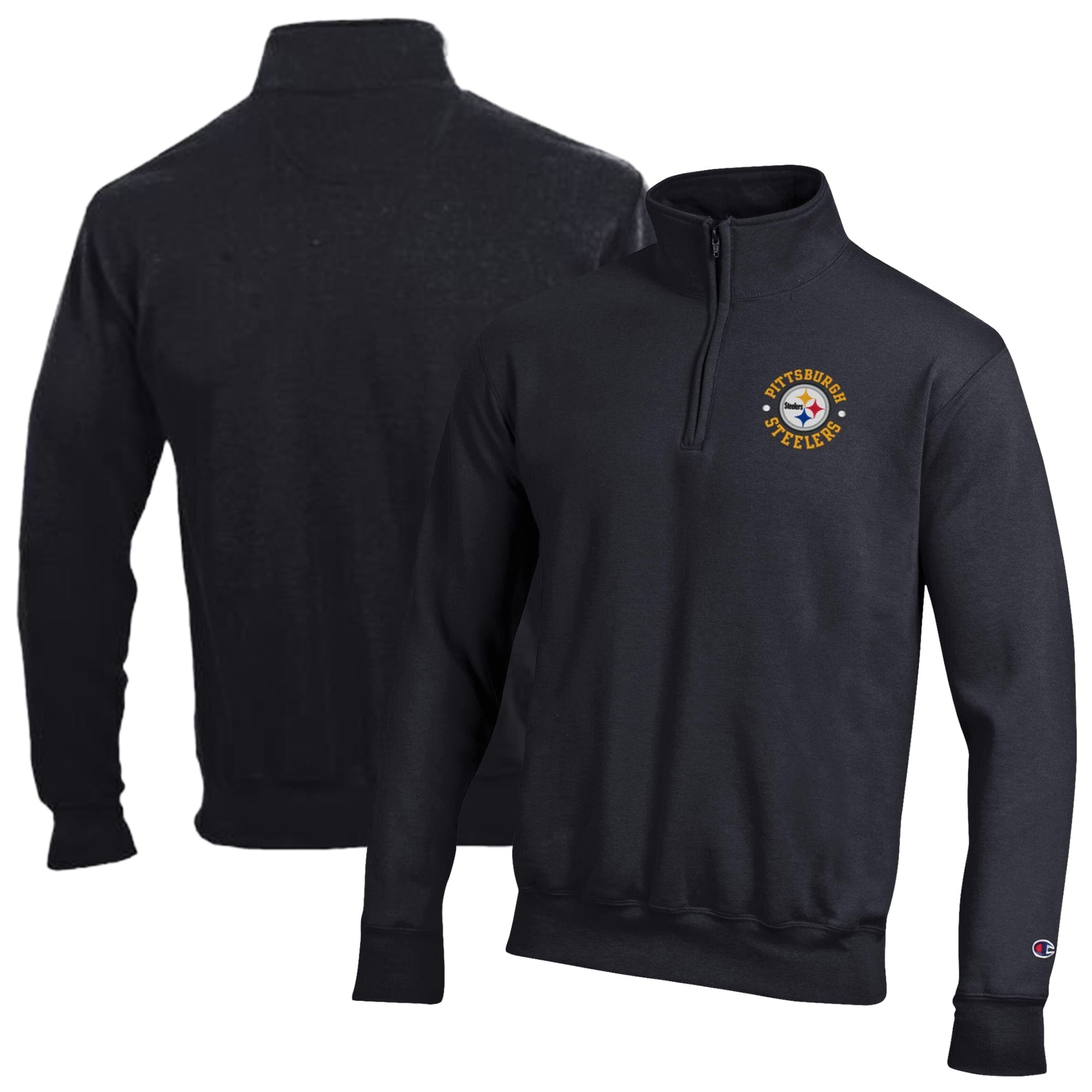 Men's Champion Black Pittsburgh Steelers Powerblend Quarter-Zip Pullover