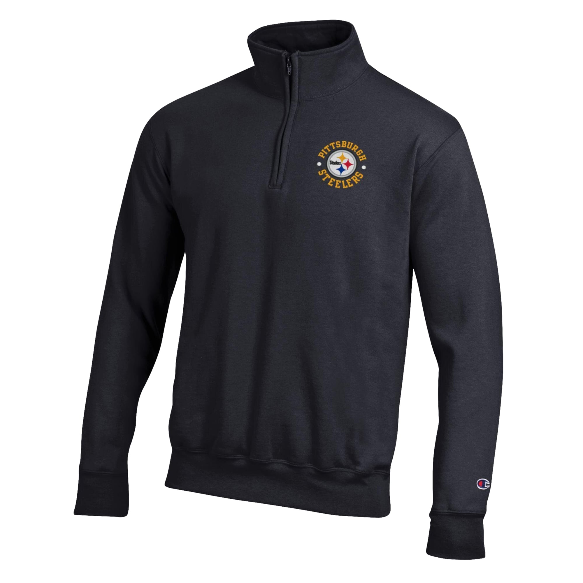 Men's Champion Black Pittsburgh Steelers Powerblend Quarter-Zip Pullover