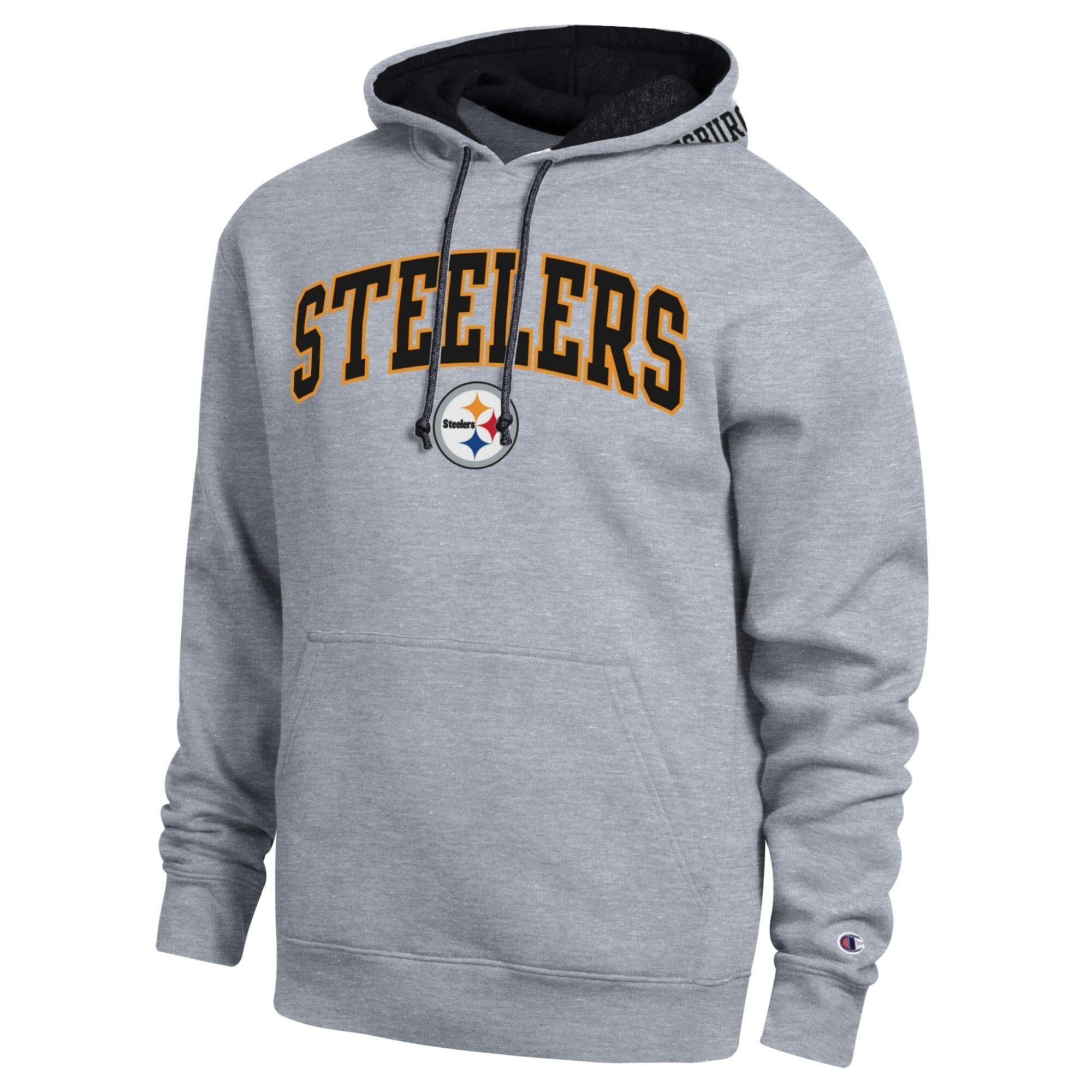 Men's Champion  Heather Gray/Black Pittsburgh Steelers Contrast Hoodie