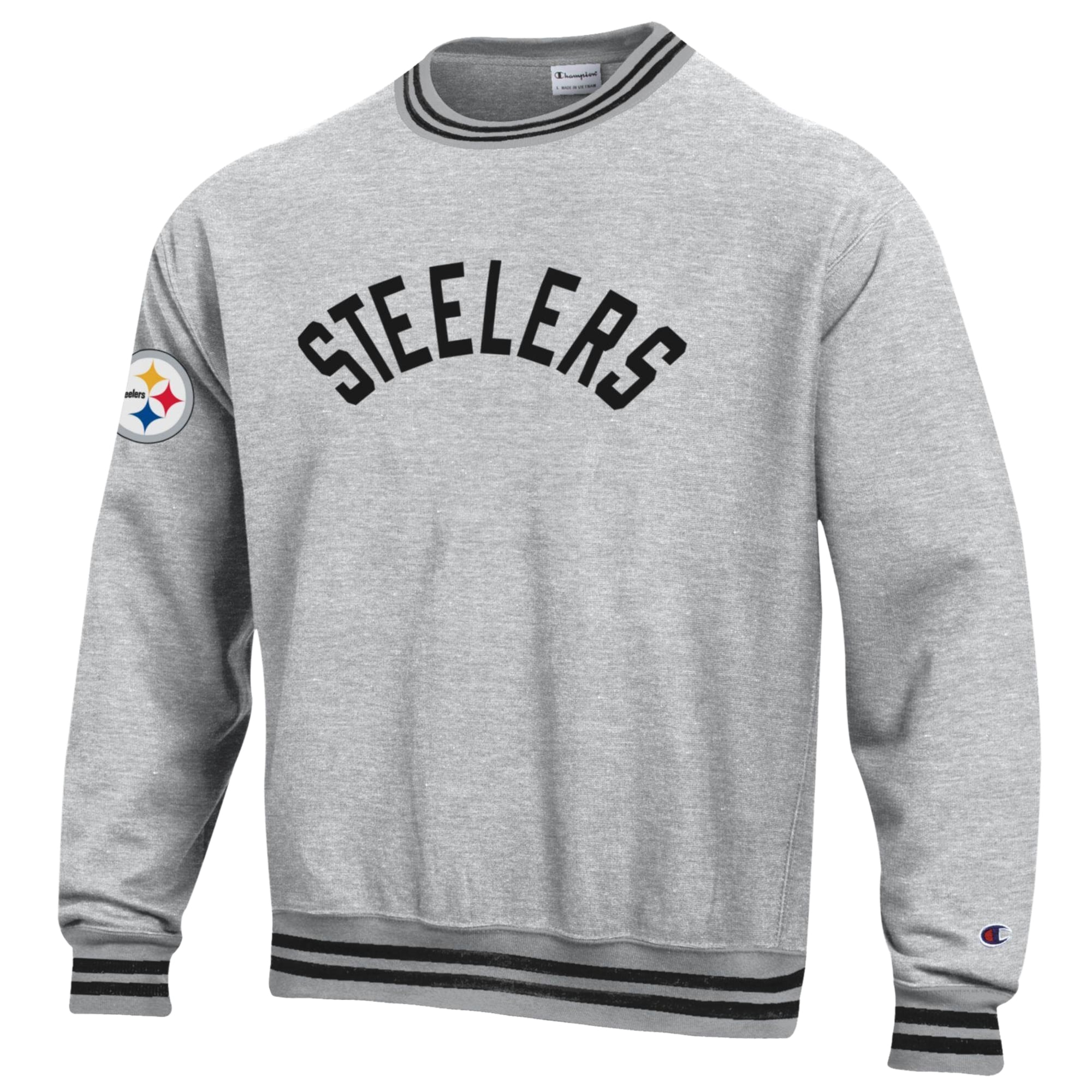 Men's Champion Heather Gray/Black Pittsburgh Steelers Reverse Weave Yarn Dye Sweatshirt