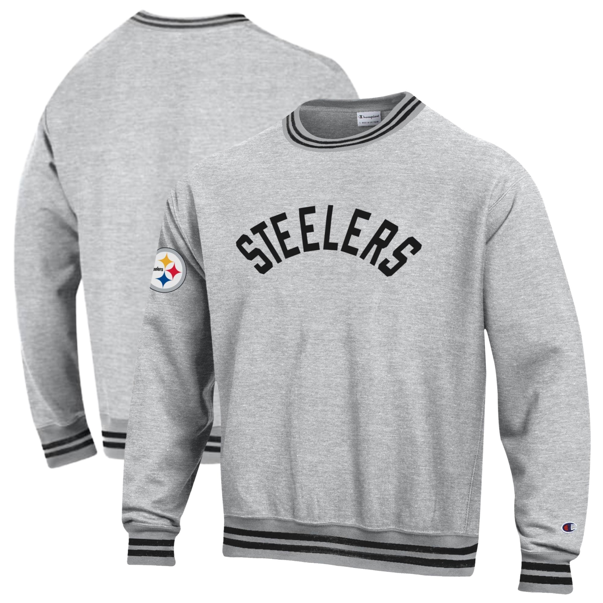 Men's Champion Heather Gray/Black Pittsburgh Steelers Reverse Weave Yarn Dye Sweatshirt
