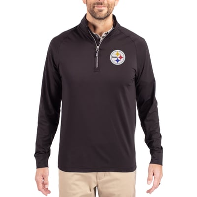Pittsburgh Steelers Cutter & Buck Adapt Eco Knit Quarter-Zip Pullover Jacket - Black
