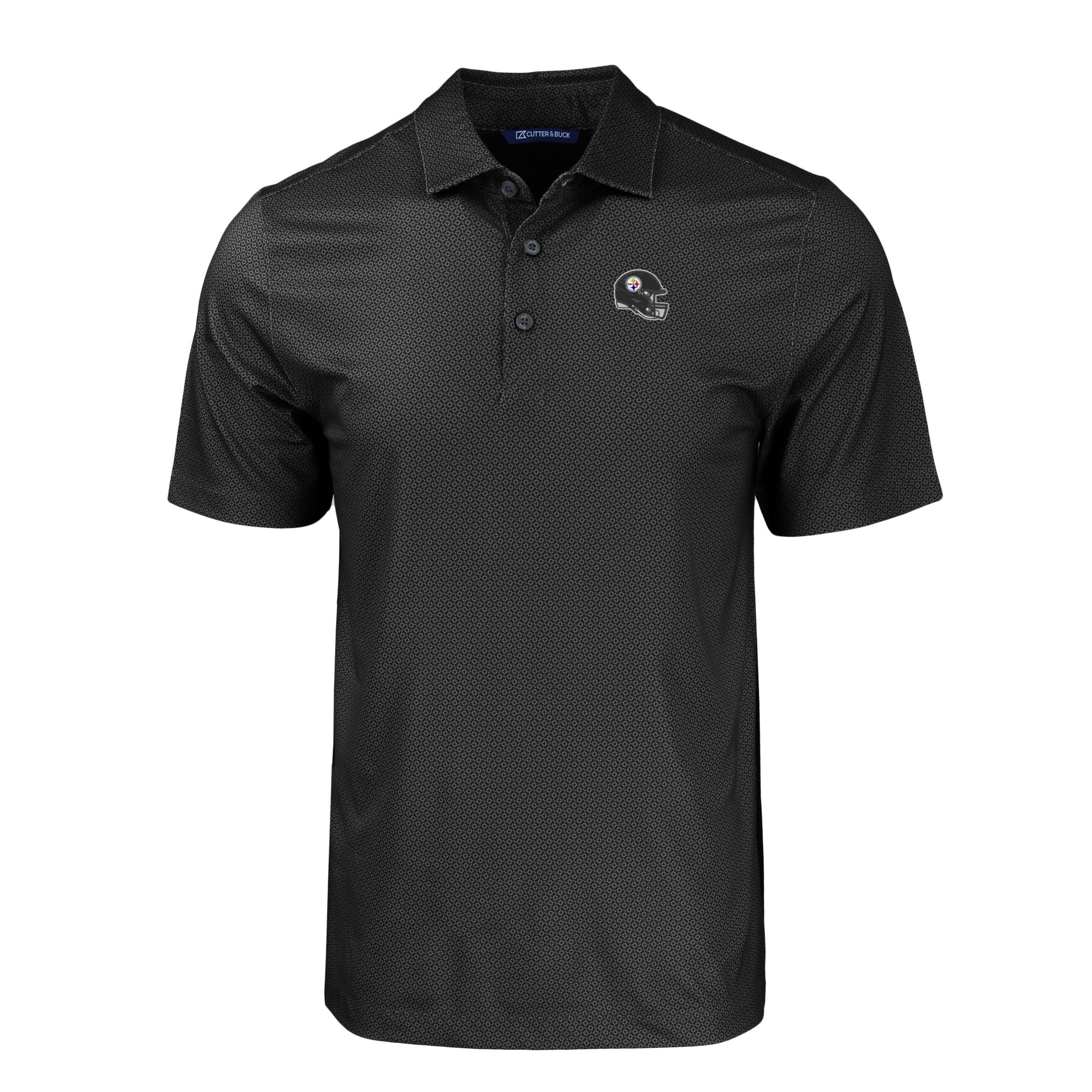 Men's Cutter & Buck Black Pittsburgh Steelers Helmet Big Tall Pike Eco Tonal Geo Print Stretch Recycled Polo