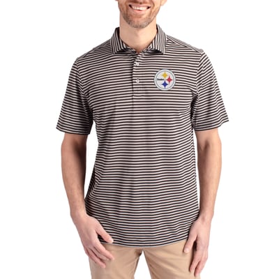Pittsburgh Steelers Cutter & Buck Virtue Eco Pique Stripe Recycled Polo - Black