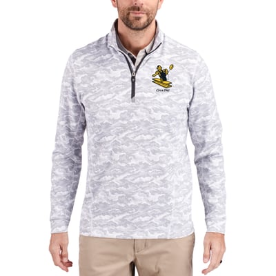 Pittsburgh Steelers Cutter & Buck Throwback Logo Traverse Camo Print Stretch Quarter-Zip Pullover Top - Charcoal