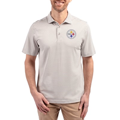 Pittsburgh Steelers Cutter & Buck Virtue Eco Pique Stripe Recycled Polo - Gray