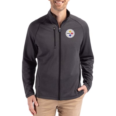 Pittsburgh Steelers Cutter & Buck Peshastin Eco Fleece Recycled Raglan Tri-Blend Full-Zip Jacket -  Heather Black