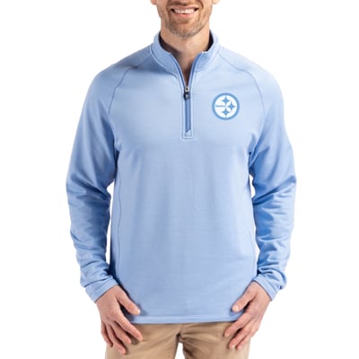 Pittsburgh Steelers Cutter & Buck Peshastin Eco Fleece Recycled Raglan Quarter-Zip Top - Powder Blue