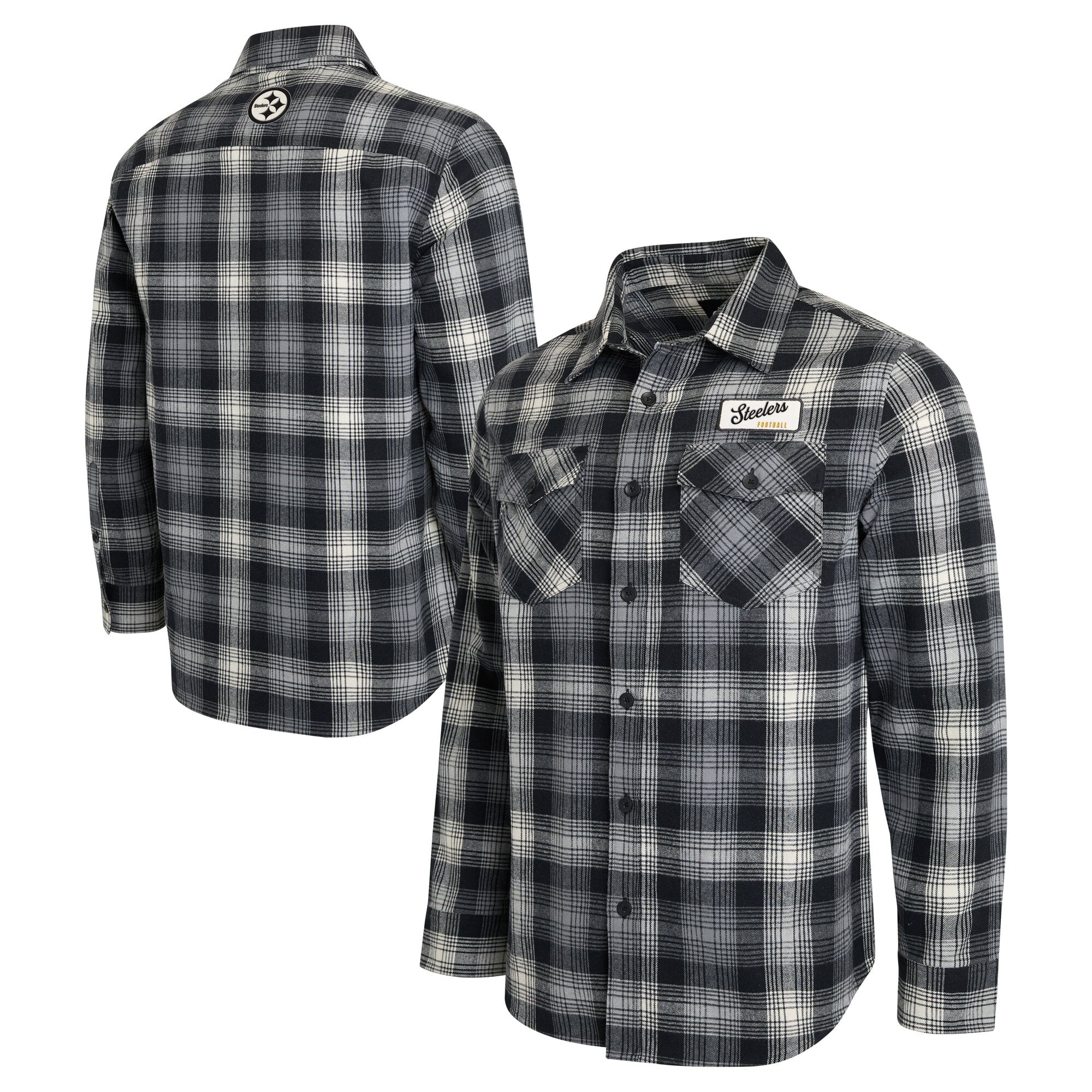 Men's Darius Rucker Collection by Fanatics  Black Pittsburgh Steelers Flannel Plaid Long Sleeve Button Up Shirt