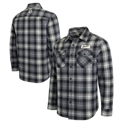 Pittsburgh Steelers Darius Rucker Collection by Fanatics Flannel Plaid Long Sleeve Button Up Shirt - Black