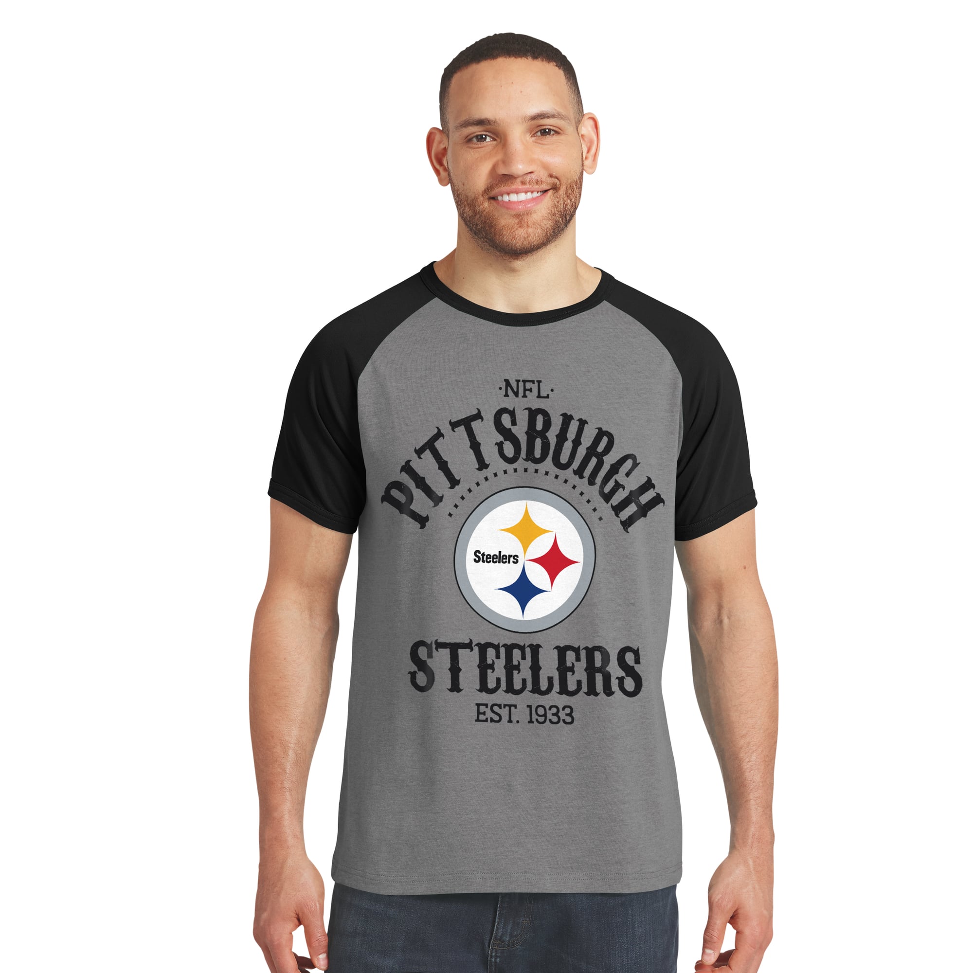 Men's Darius Rucker Collection by Fanatics Black Pittsburgh Steelers Raglan T-Shirt