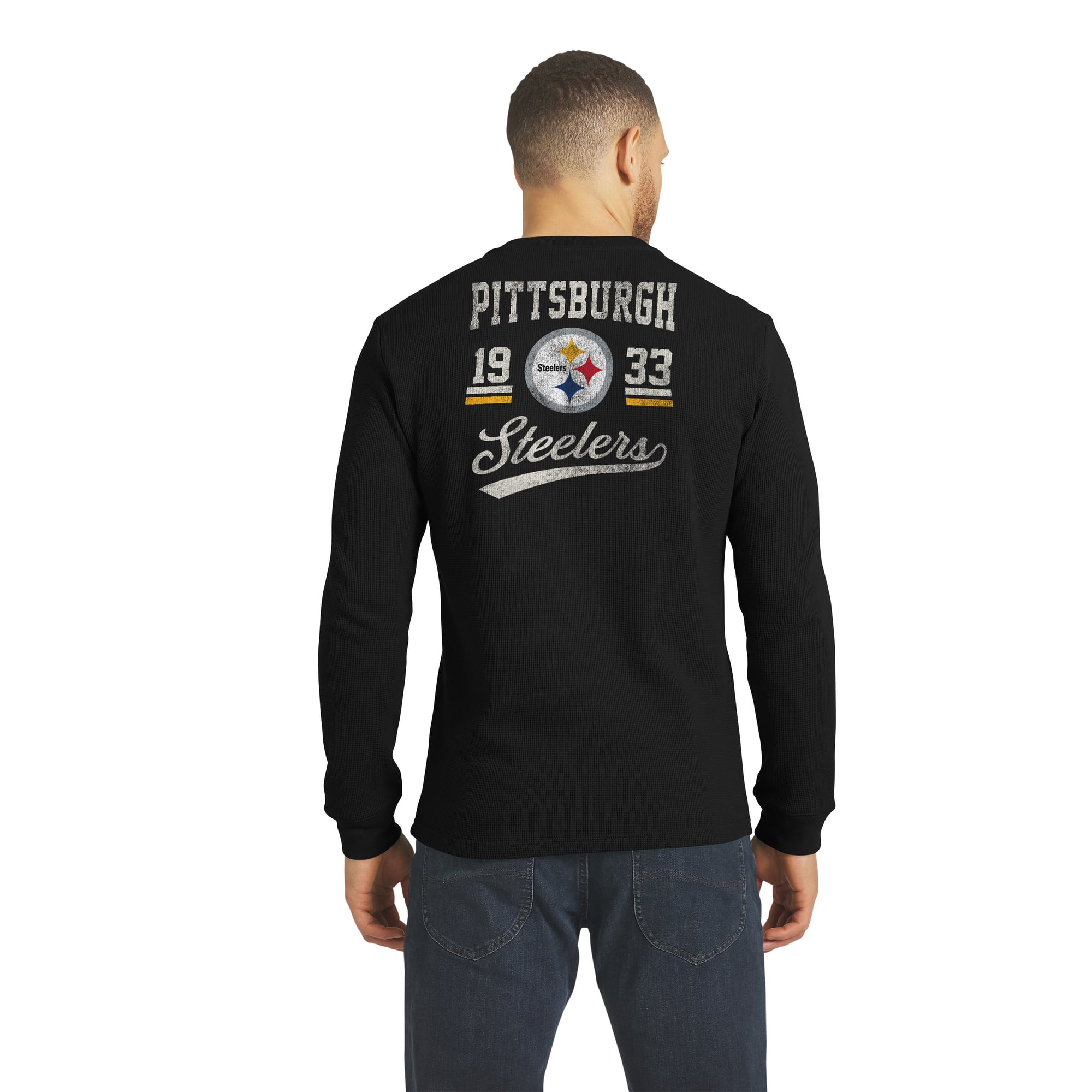 Collection Darius Rucker pour homme par Fanatics - T-shirt Henley à manches longues en maille gaufrée Pittsburgh Steelers noir