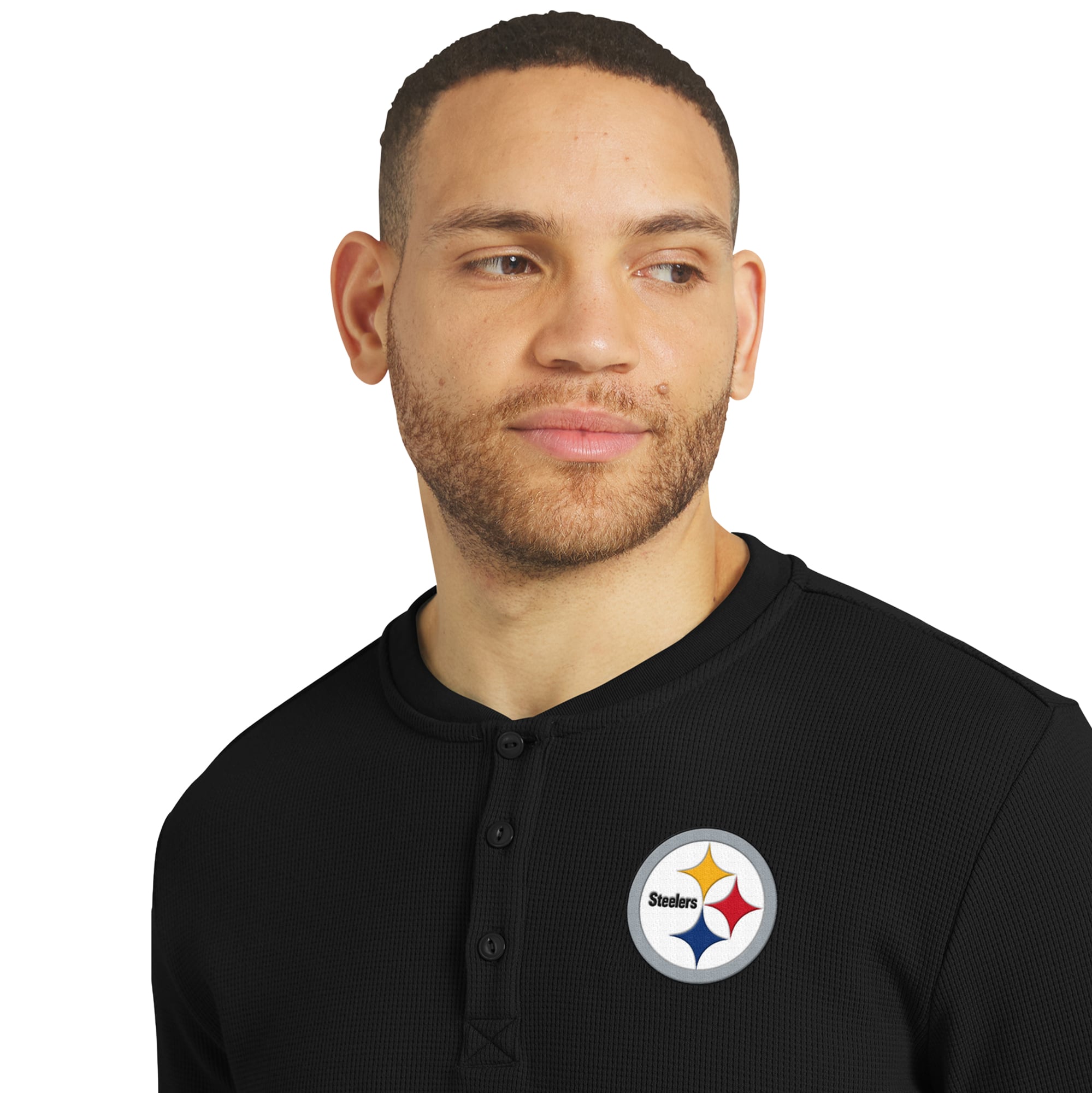 Collection Darius Rucker pour homme par Fanatics - T-shirt Henley à manches longues en maille gaufrée Pittsburgh Steelers noir